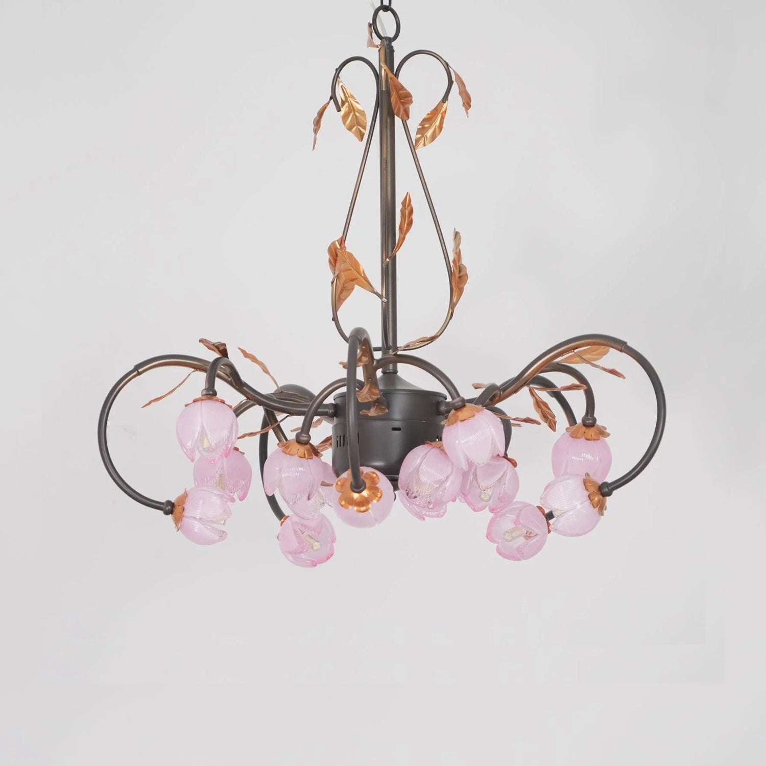 Avelora Vintage Industrial Tulip Pink Glass Metal Chandelier - Lamp Copper
