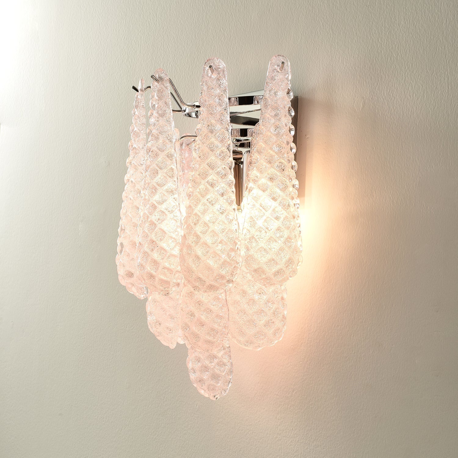 Aurora Wall Sconce Pink Waffle Glass Modern - Letslighting