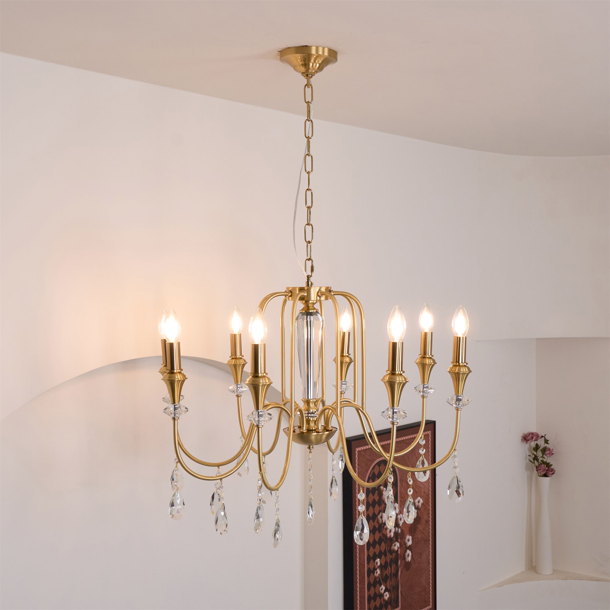 Ercararis Vintage Industrial Brass Crystal Chandelier - Lamp Copper