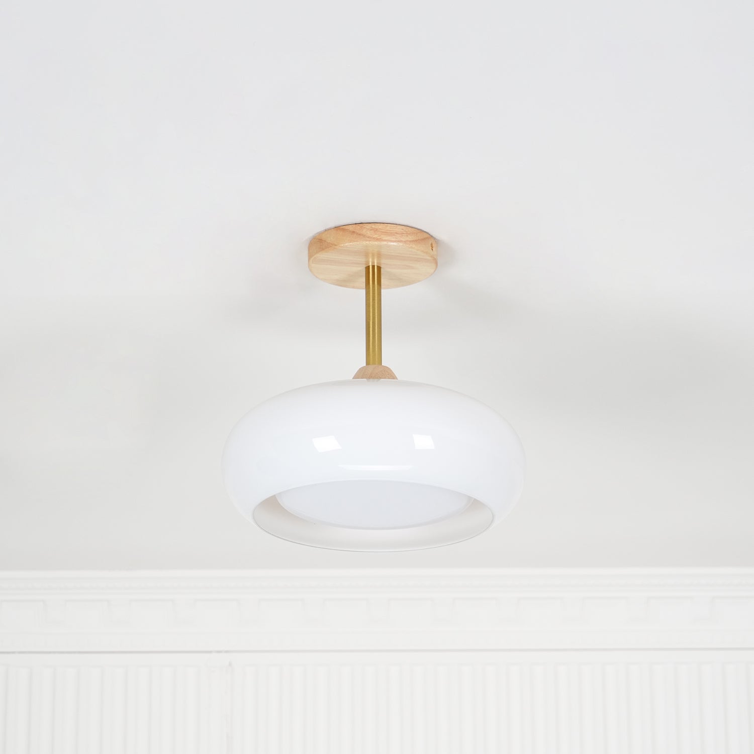 Charlotte Plafonnier Encastré en Verre, Bois, Orange & Blanc - Neutralighting