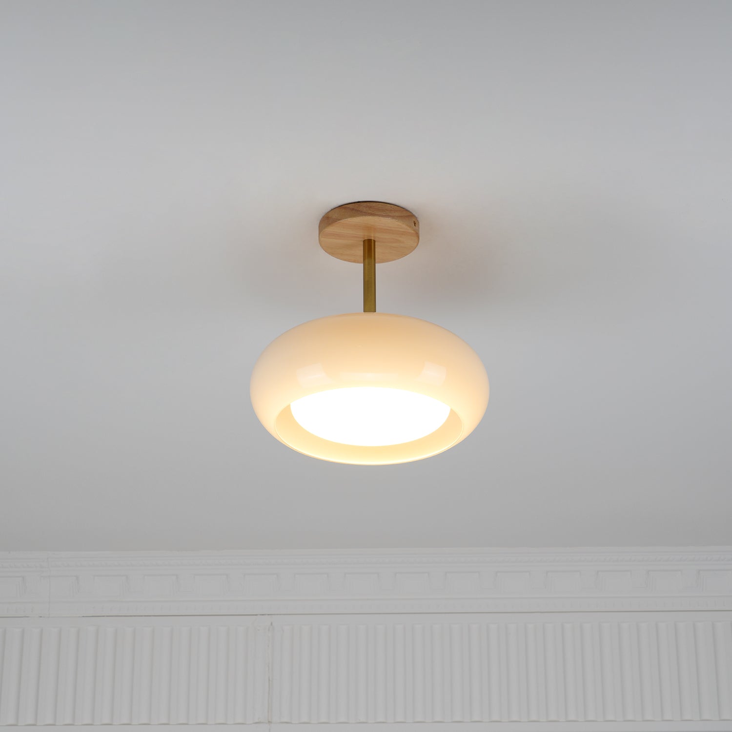 Charlotte Plafonnier Encastré en Verre, Bois, Orange & Blanc - Neutralighting
