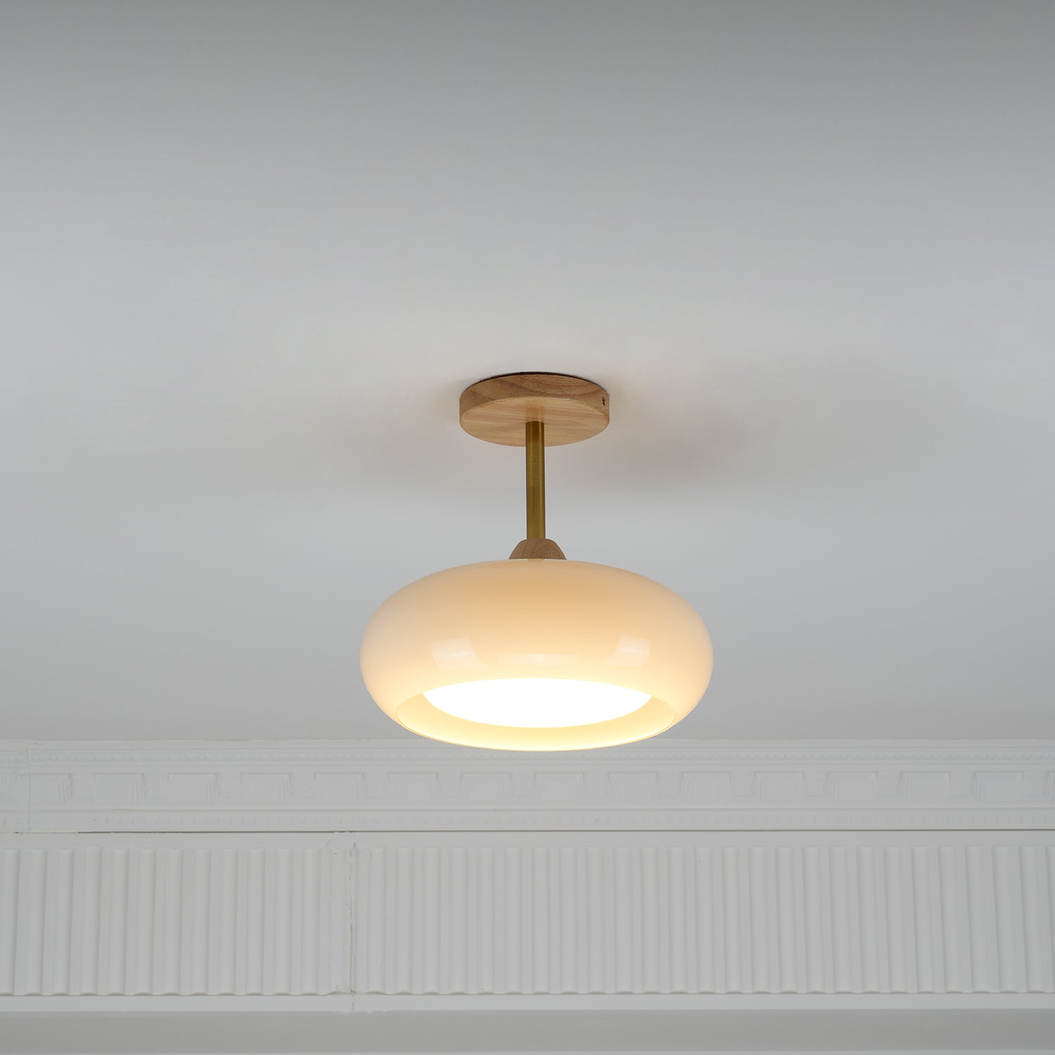 Charlotte Plafonnier Encastré en Verre, Bois, Orange & Blanc - Neutralighting