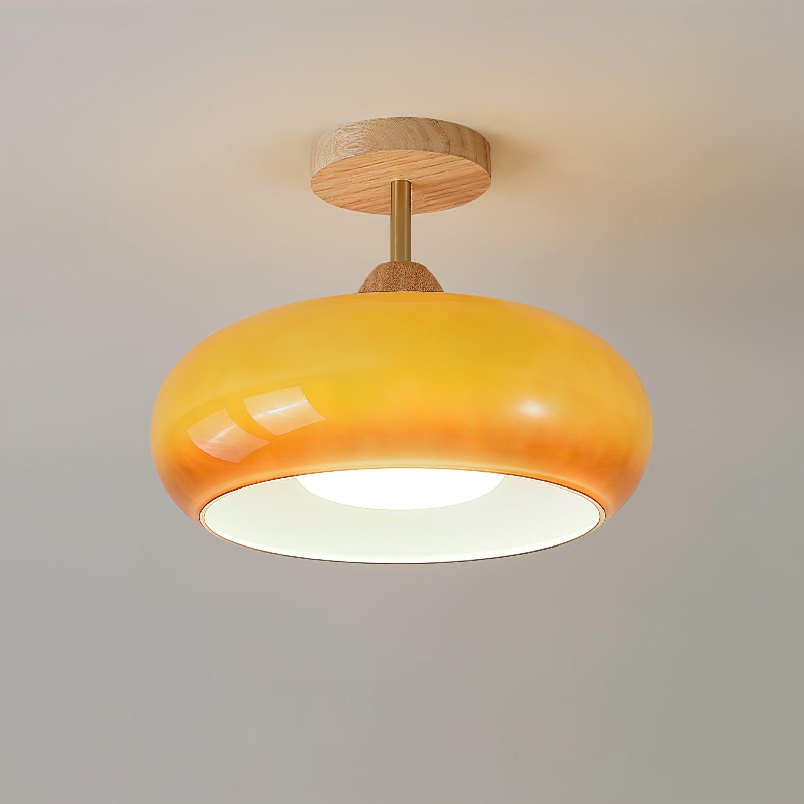 Charlotte Plafonnier Encastré en Verre, Bois, Orange & Blanc - Neutralighting