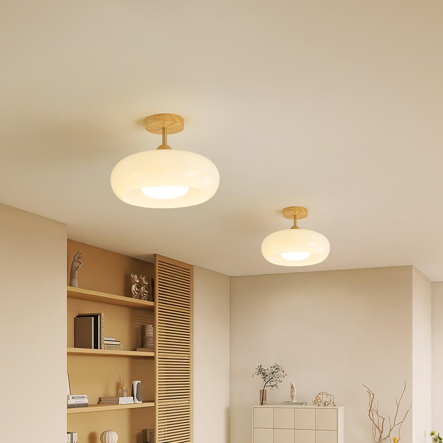 Charlotte Plafonnier Encastré en Verre, Bois, Orange & Blanc - Neutralighting