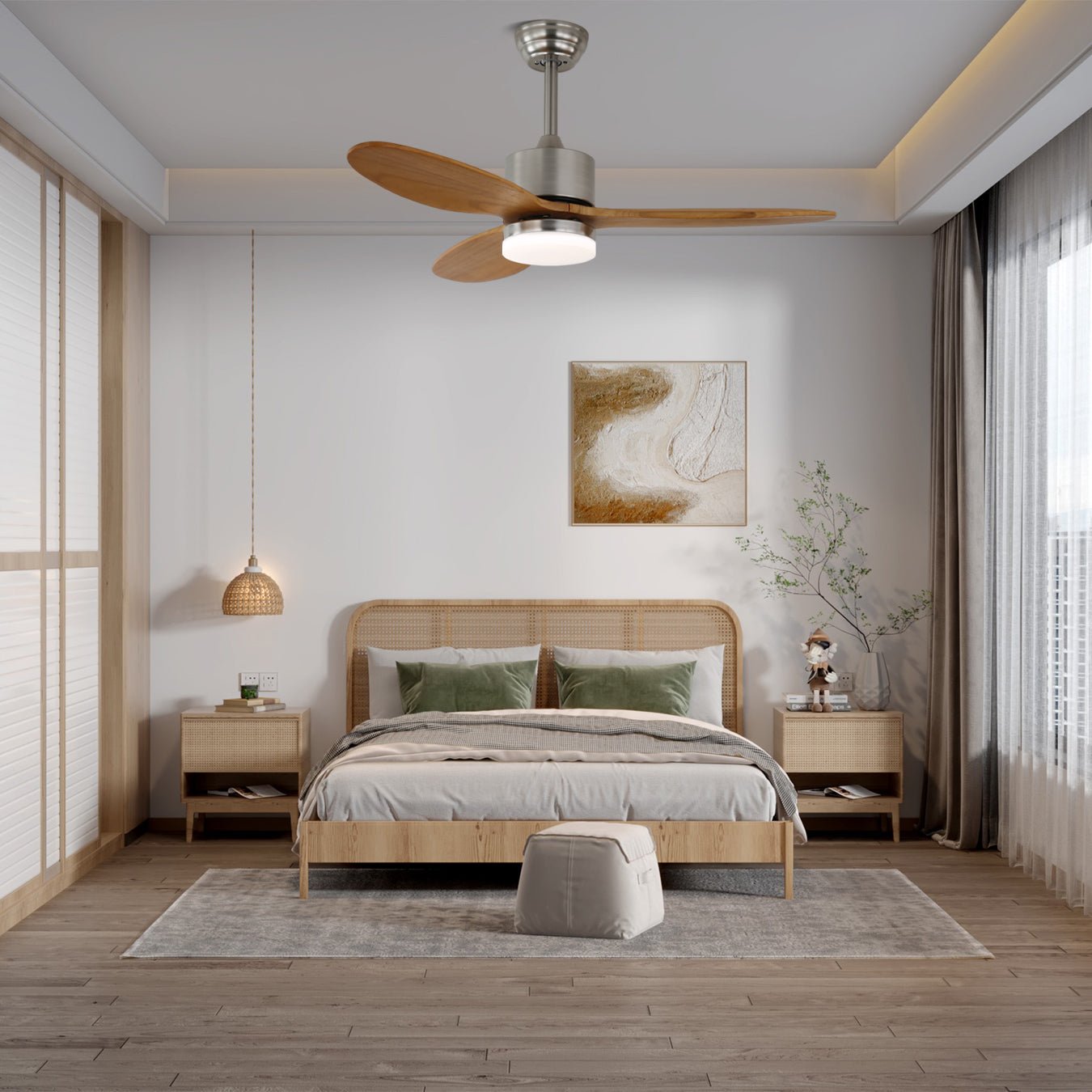 Ventilateur de plafond Elara avec lumière en finition Bois de Noyer