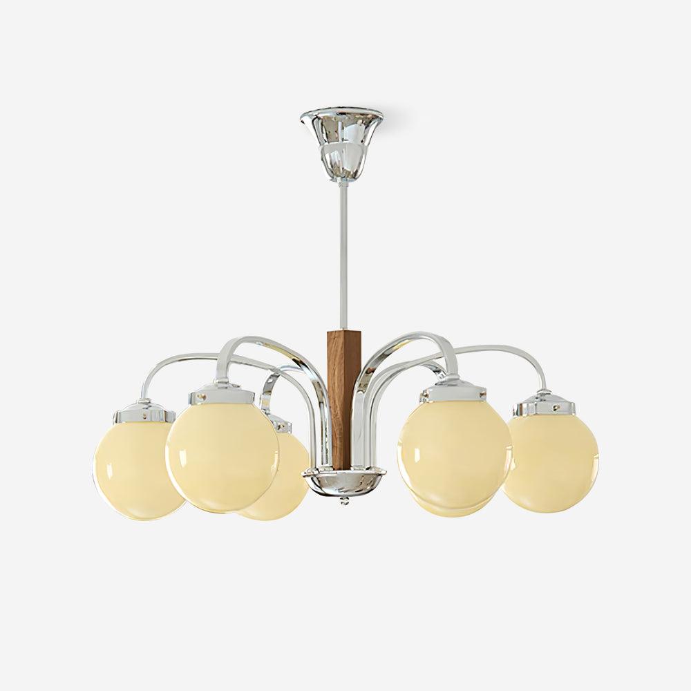Polaris Chandelier Chrome Wood Six-Arm - Letslighting