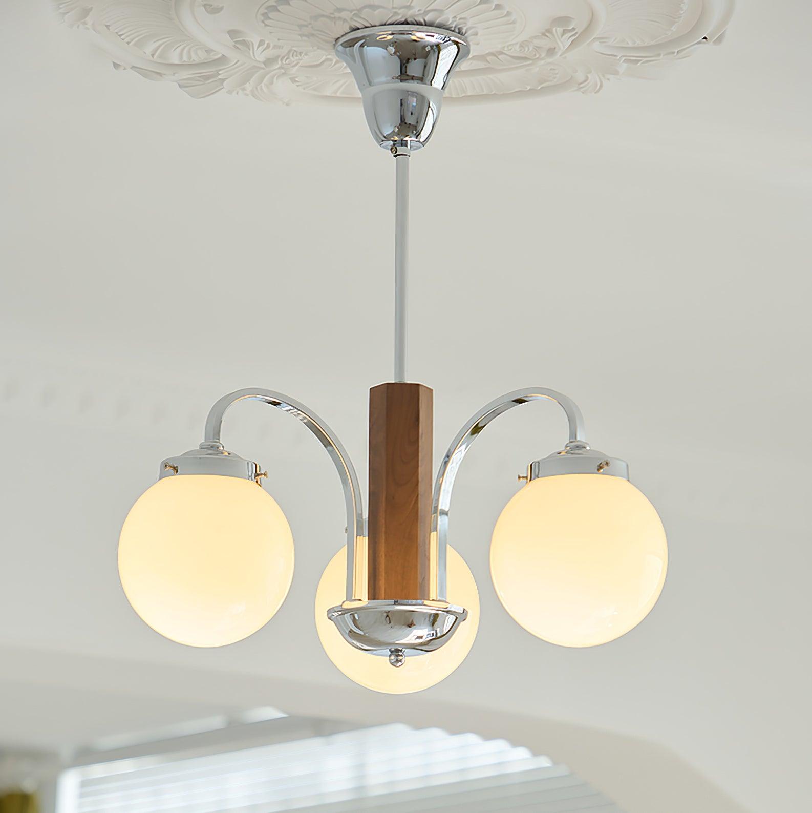 Polaris Chandelier Chrome Wood Six-Arm - Letslighting