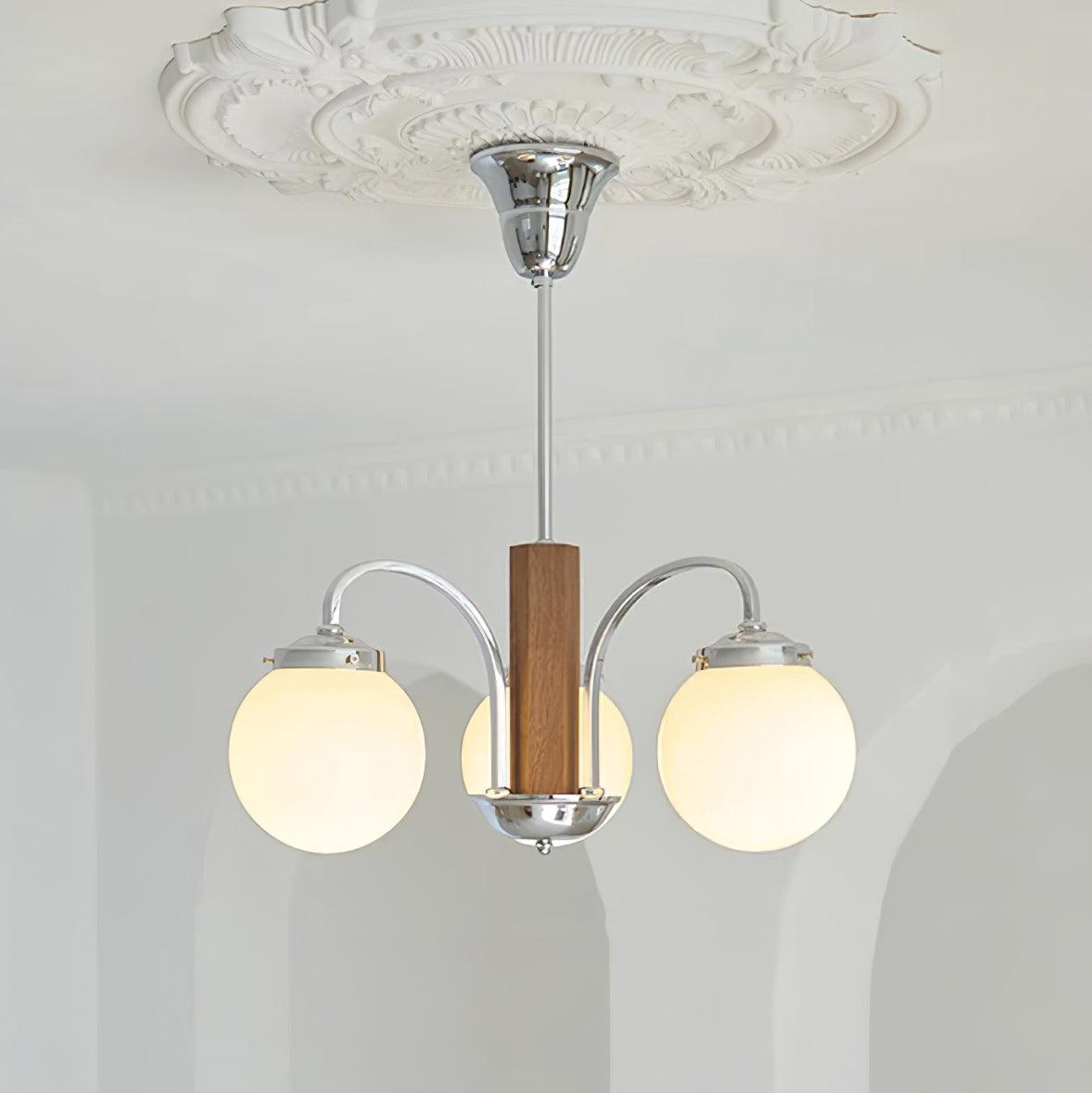 Polaris Chandelier Chrome Wood Six-Arm - Letslighting