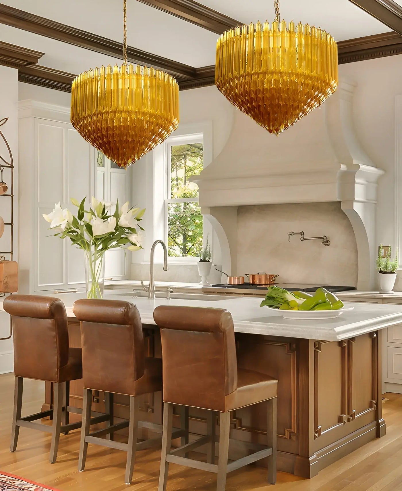 Aurora Chandelier Amber Murano Glass Prism Grand Art - Letslighting
