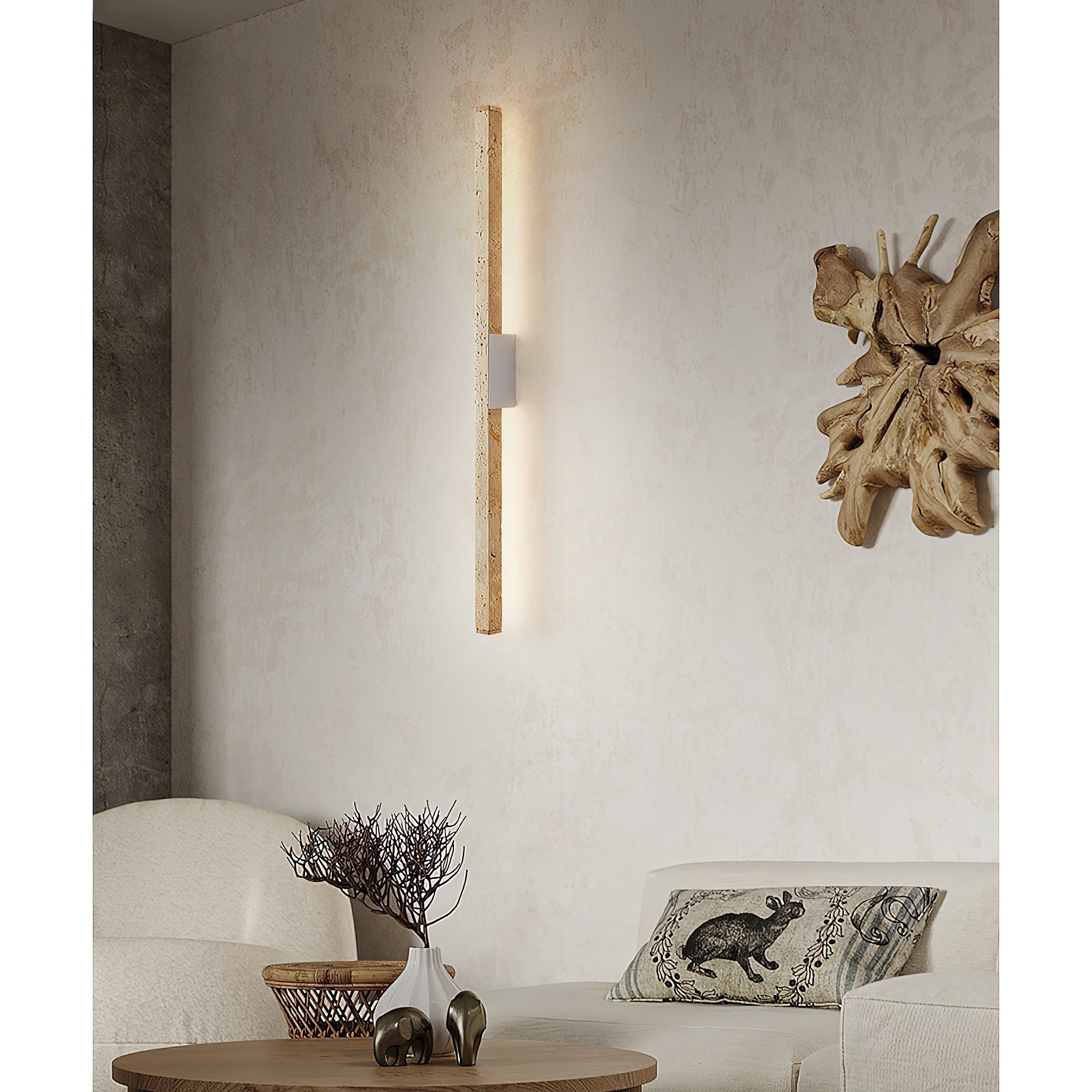 Vivyna Modern Minimalist Travertine Wall Lamp - Lamp Copper