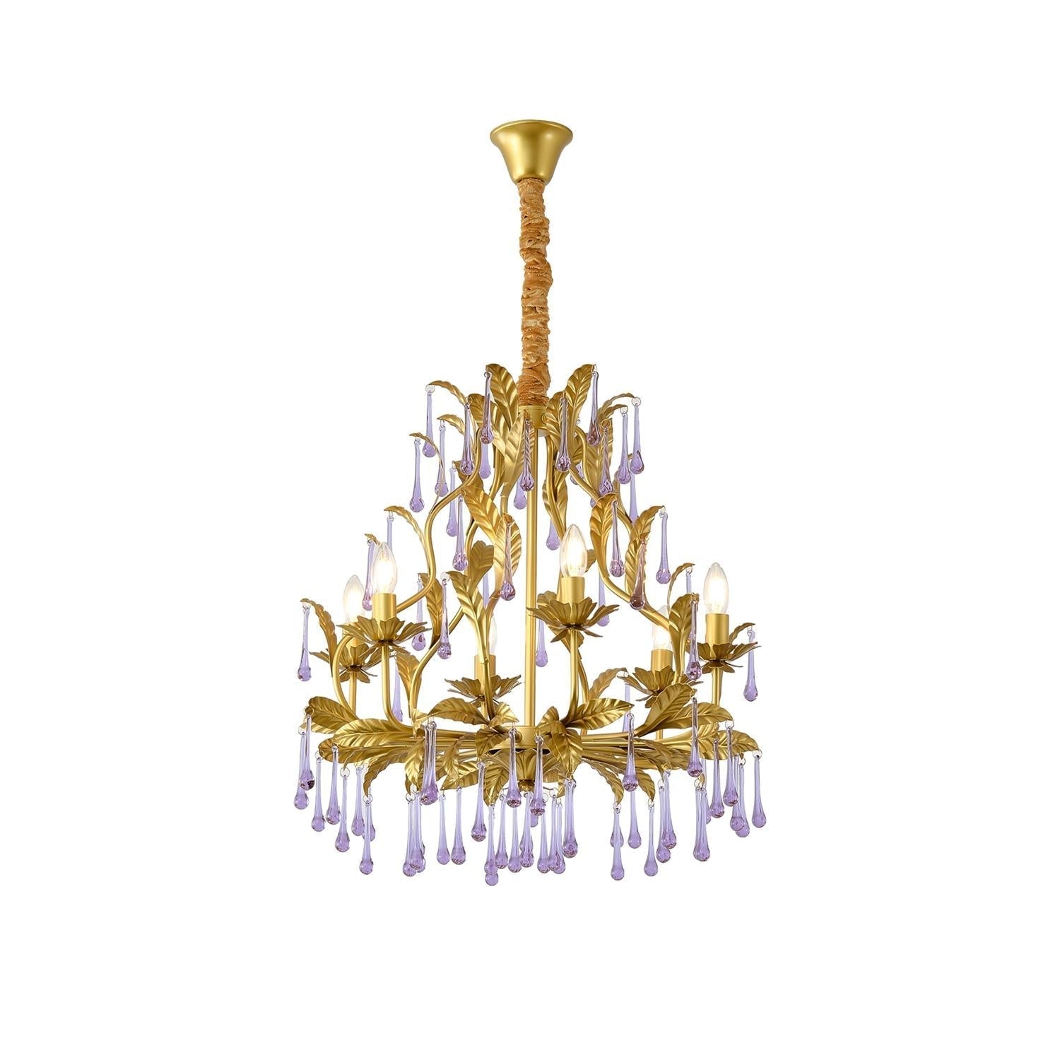Ilvenel Postmodern Luxury Birdcage Purple Glass Chandelier - Lamp Copper