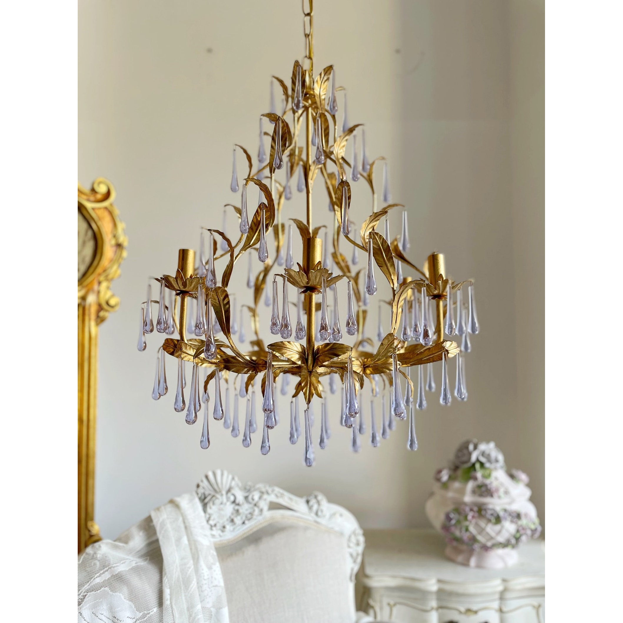 Ilvenel Postmodern Luxury Birdcage Purple Glass Chandelier - Lamp Copper