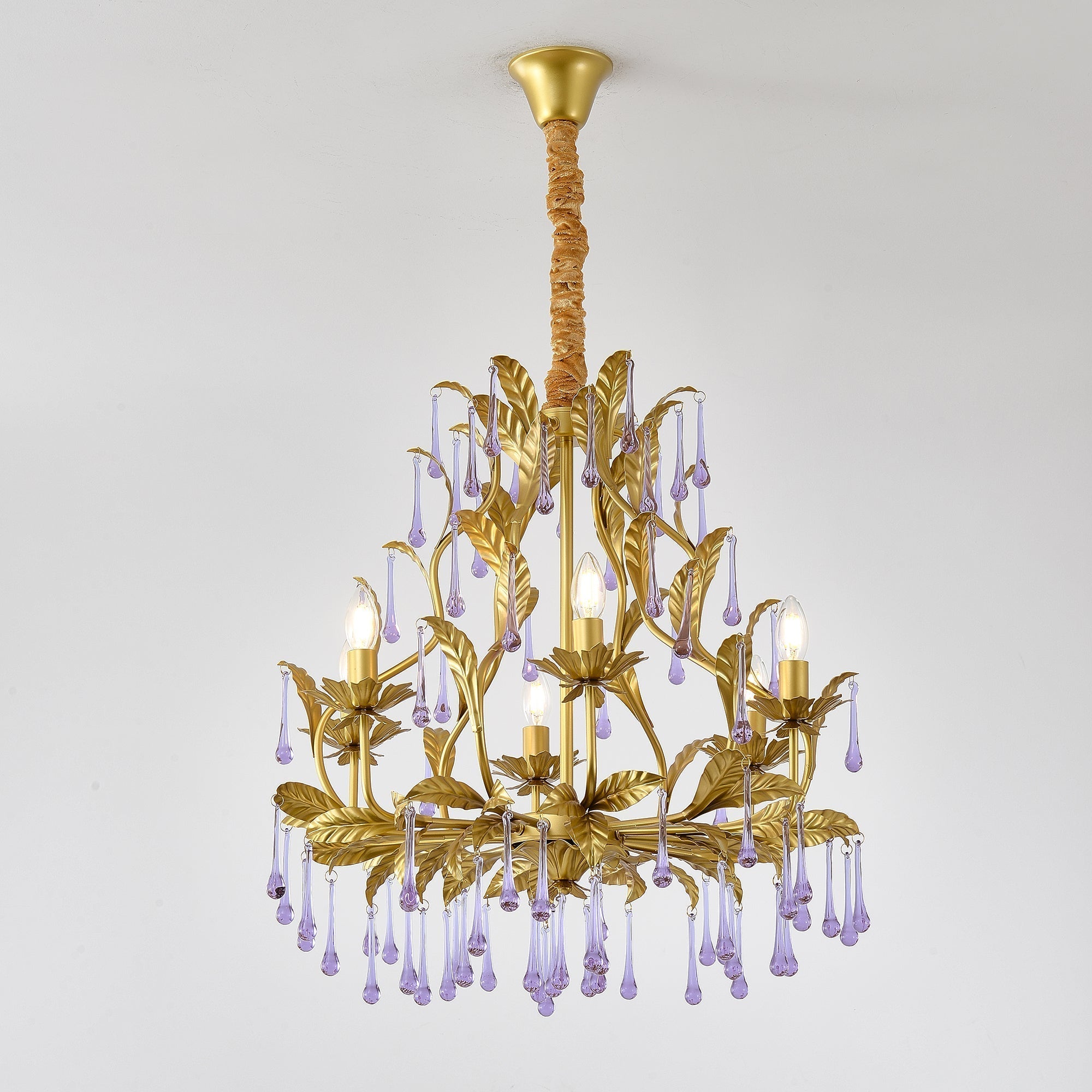 Ilvenel Postmodern Luxury Birdcage Purple Glass Chandelier - Lamp Copper