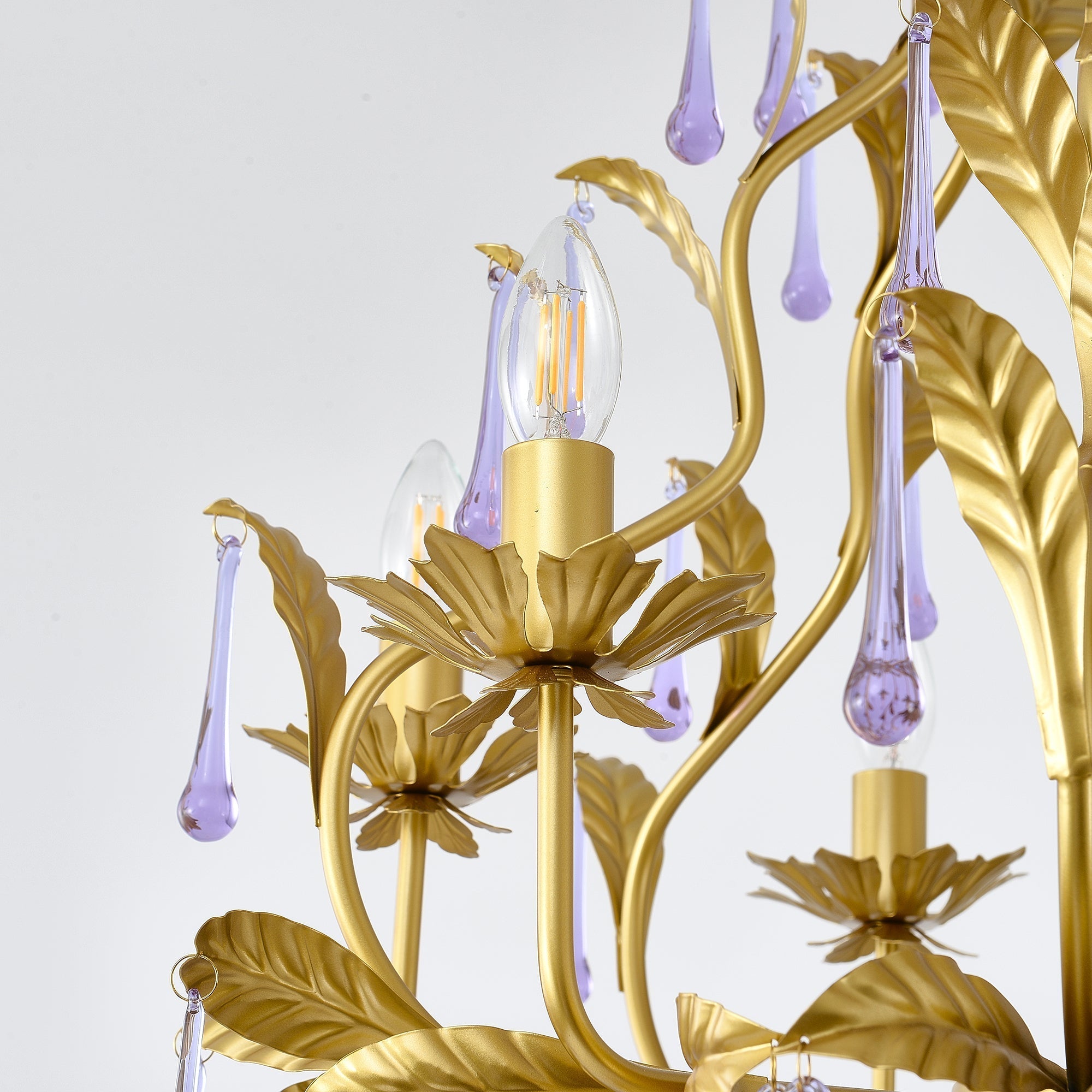 Ilvenel Postmodern Luxury Birdcage Purple Glass Chandelier - Lamp Copper