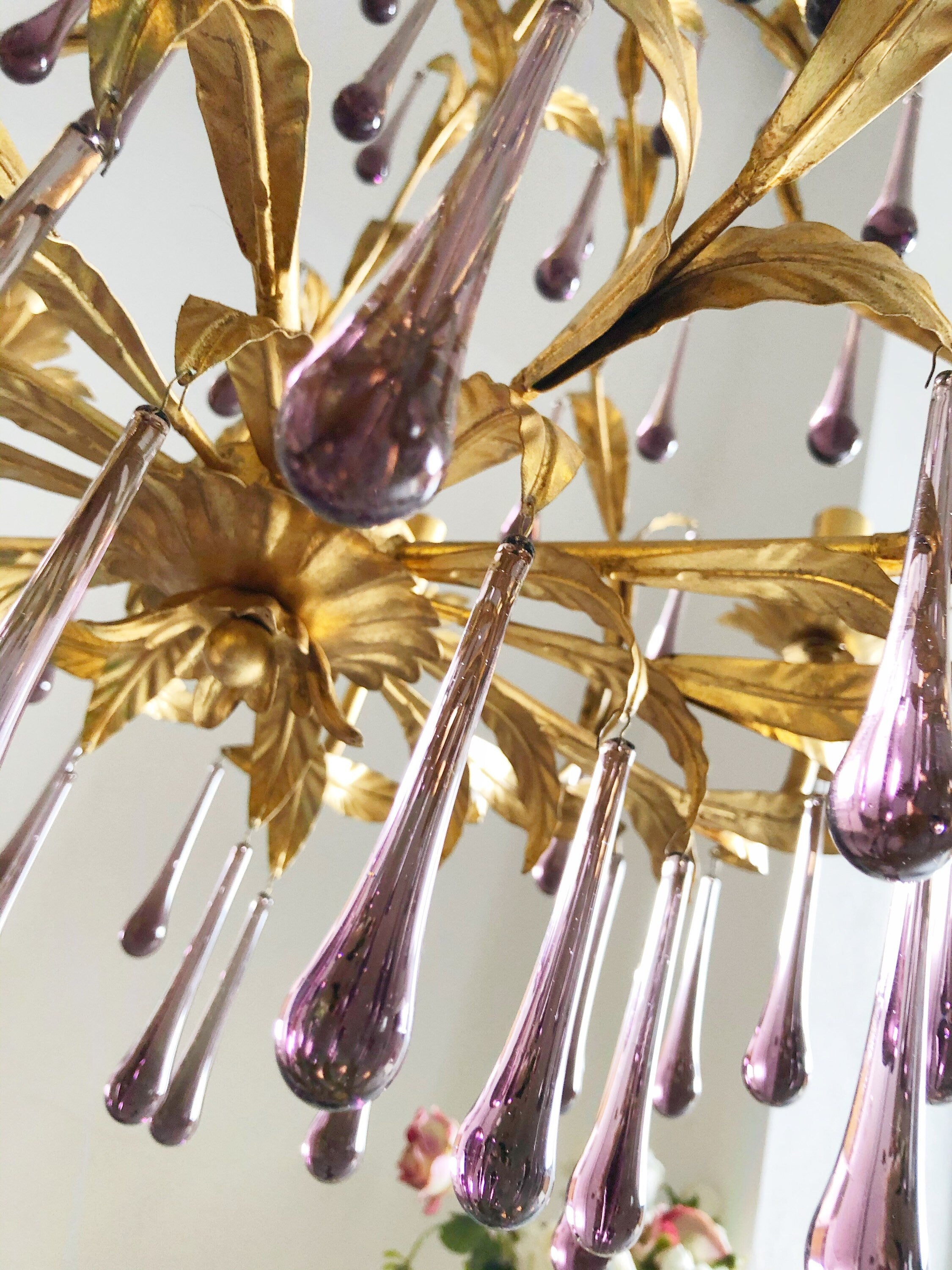 Ilvenel Postmodern Luxury Birdcage Purple Glass Chandelier - Lamp Copper
