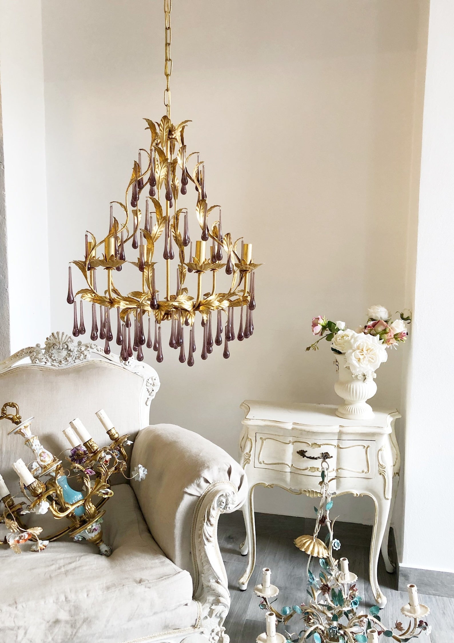Ilvenel Postmodern Luxury Birdcage Purple Glass Chandelier - Lamp Copper