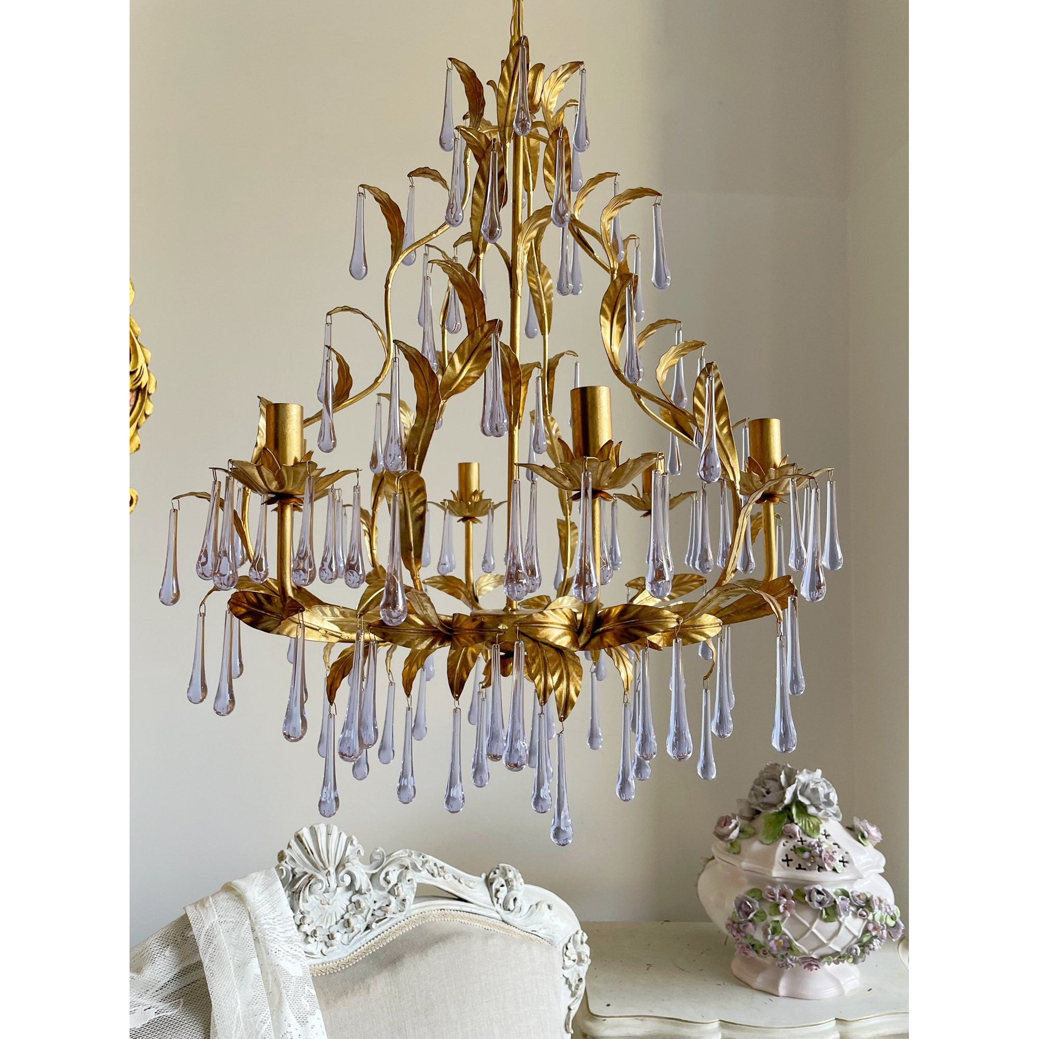 Ilvenel Postmodern Luxury Birdcage Purple Glass Chandelier - Lamp Copper