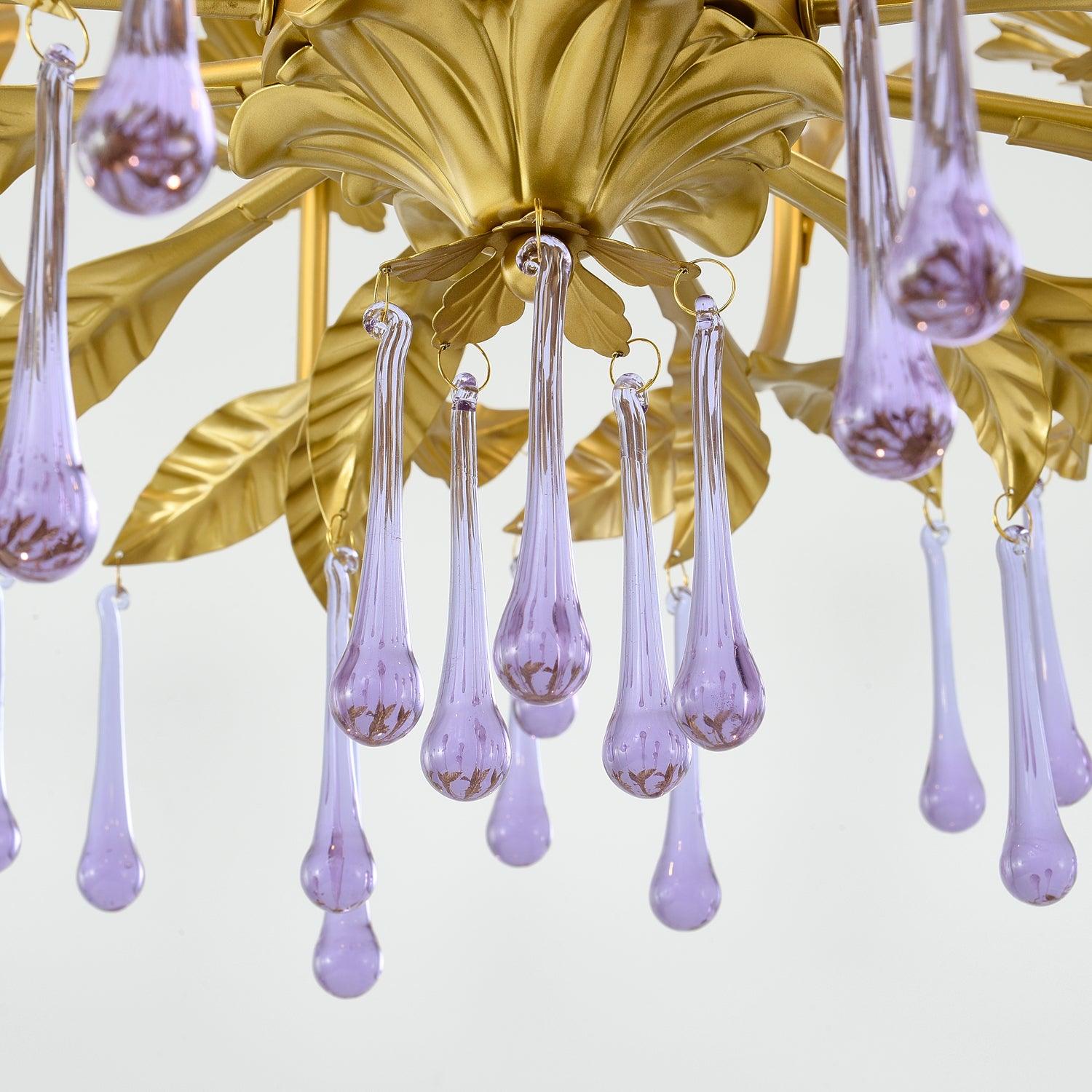 Lustra Lustre Murano Violet Feuilles Dorées Cristal Élégance - Neutralighting