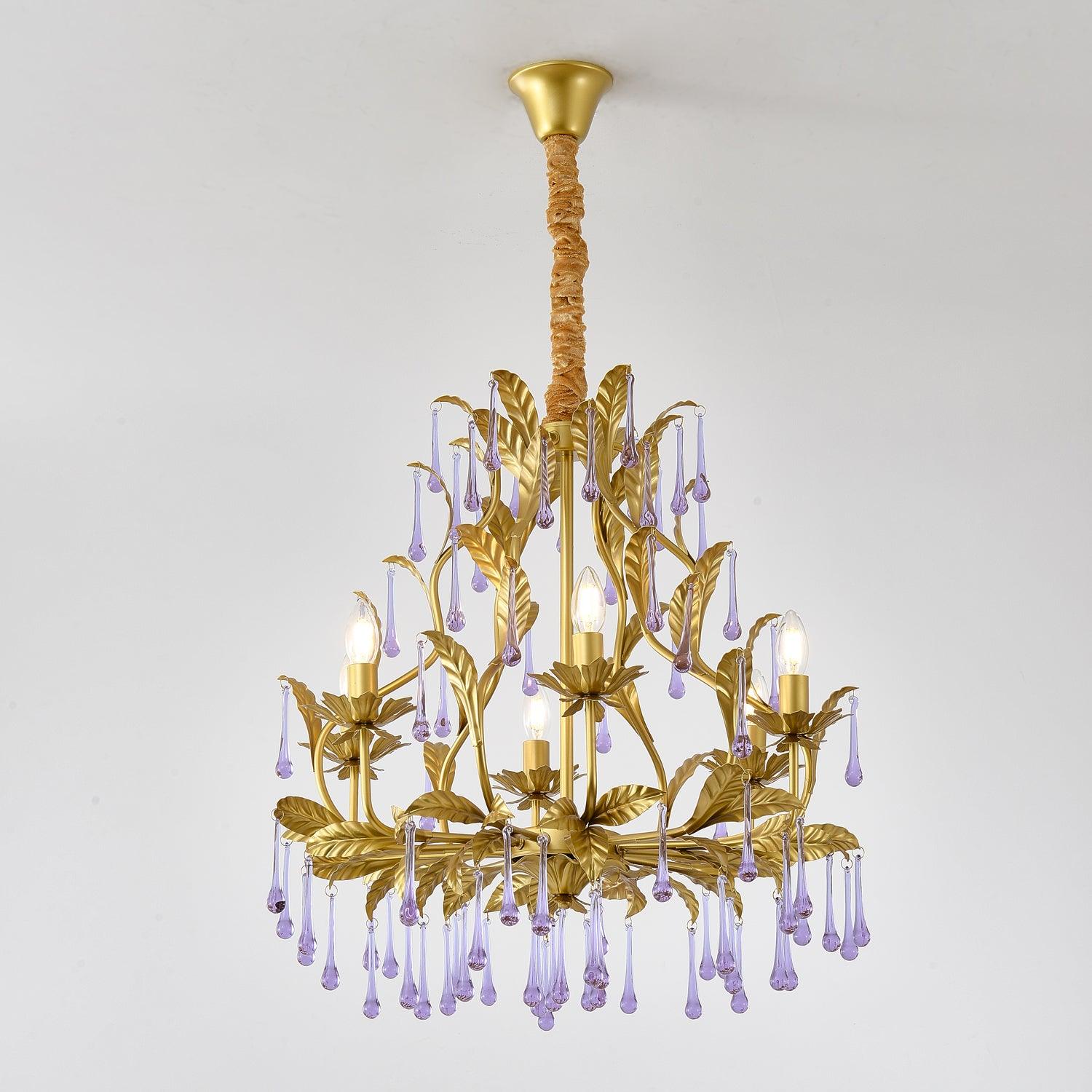 Lustra Lustre Murano Violet Feuilles Dorées Cristal Élégance - Neutralighting