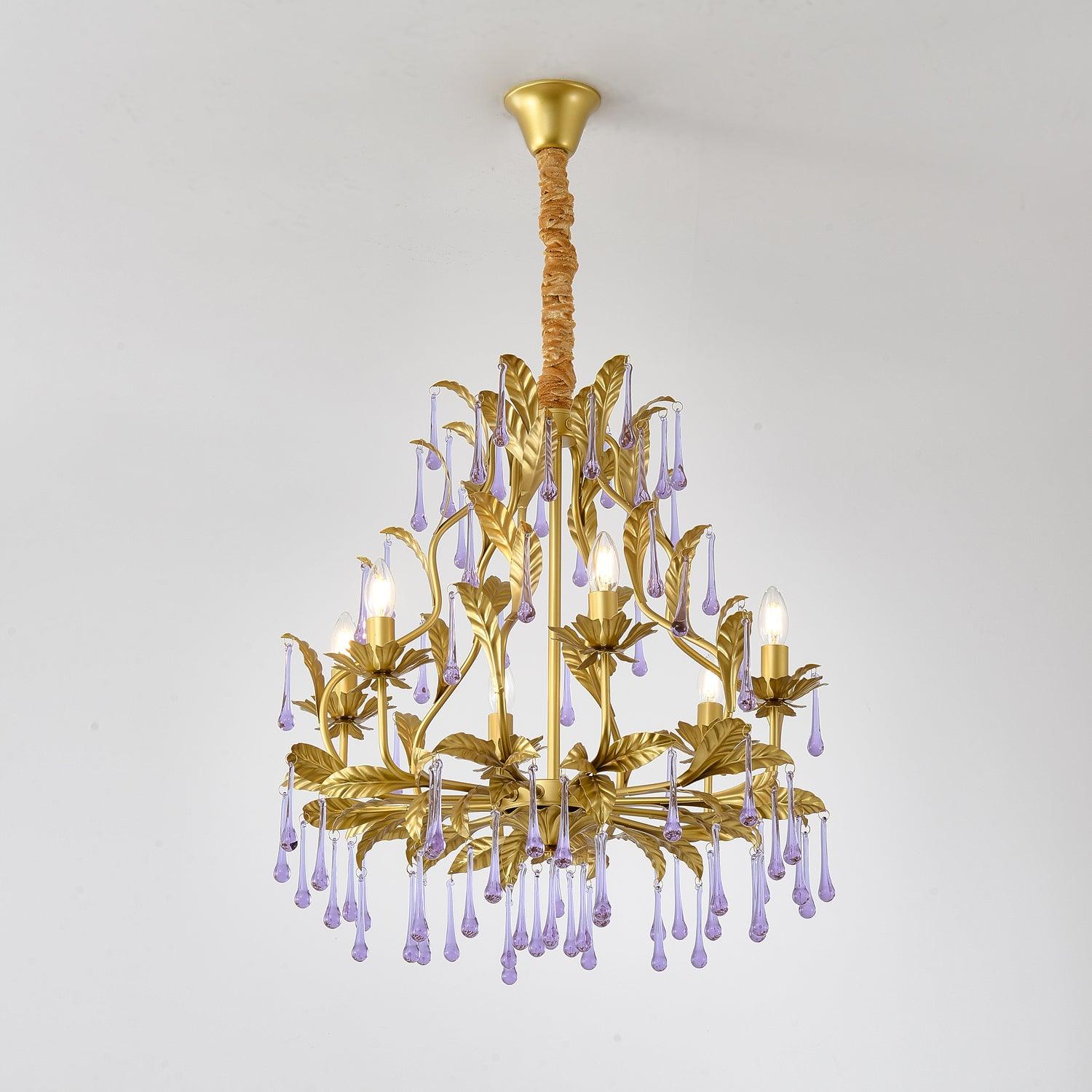Lustra Lustre Murano Violet Feuilles Dorées Cristal Élégance - Neutralighting