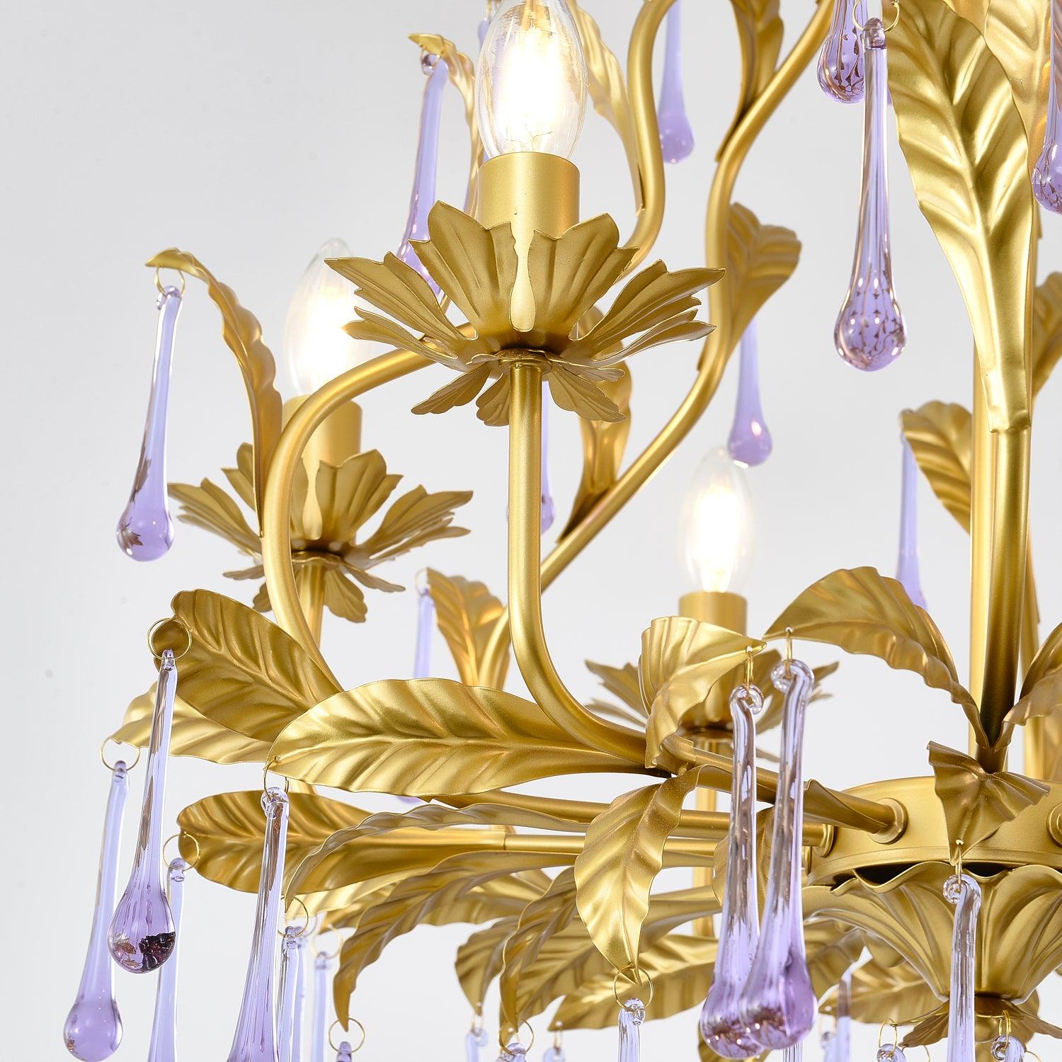 Lustra Lustre Murano Violet Feuilles Dorées Cristal Élégance - Neutralighting