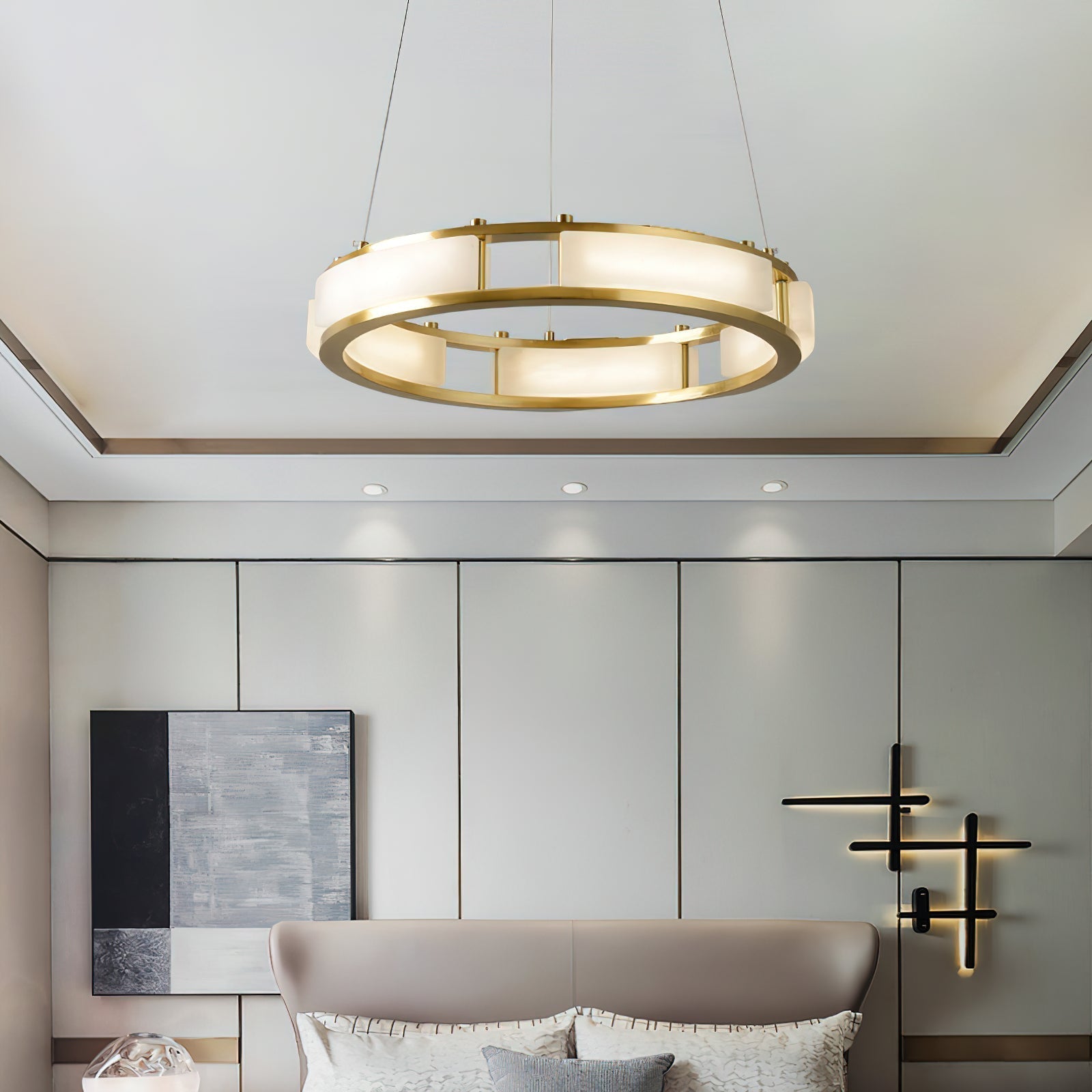 Cuzora Modern Minimalist Brass Alabaster Chandelier - Lamp Copper
