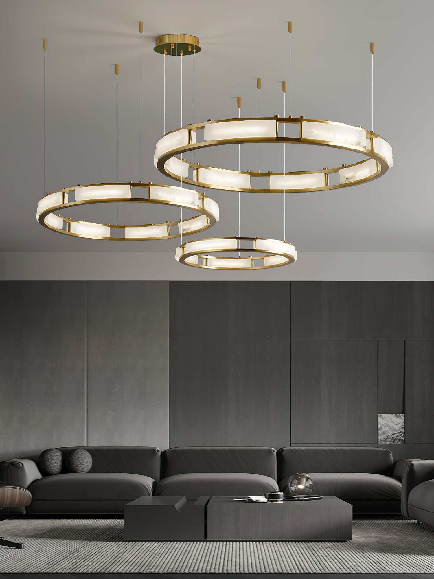Cuzora Modern Minimalist Brass Alabaster Chandelier - Lamp Copper