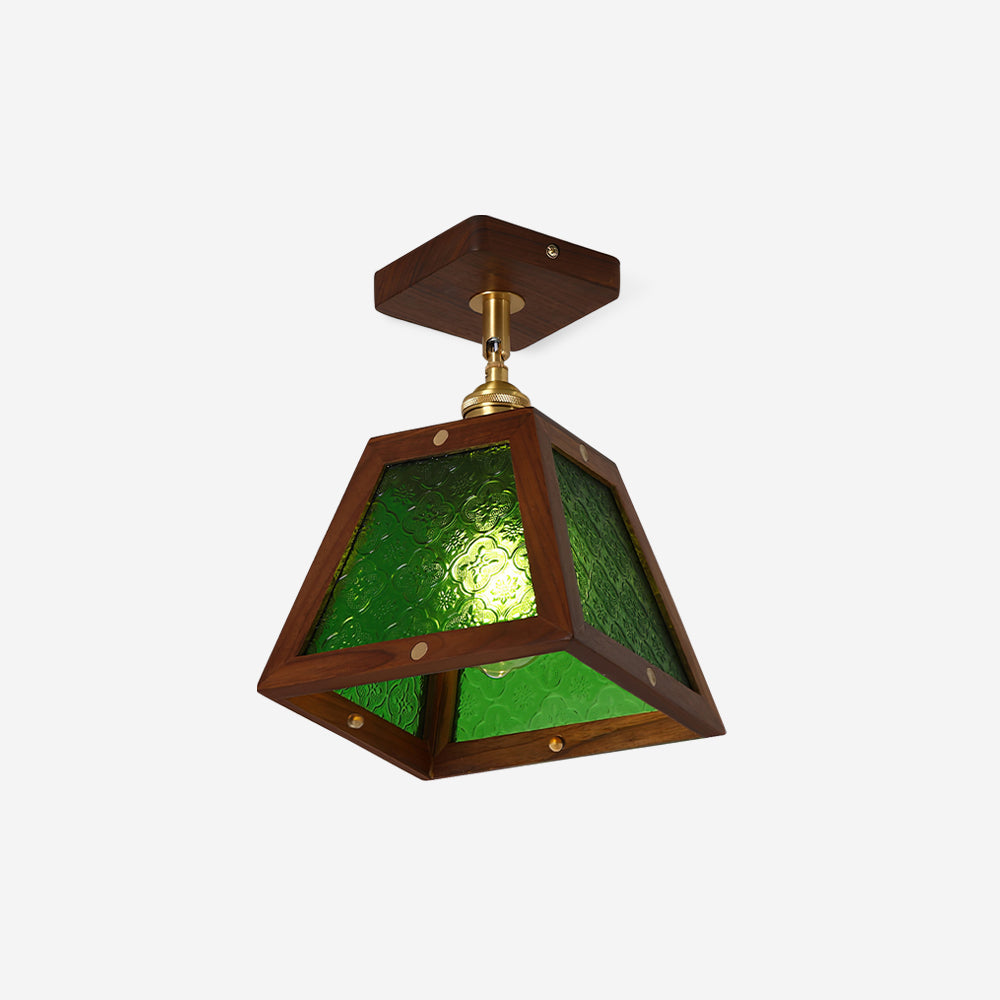 Radia Ceiling Lamp Wooden Frame Glass Panels Geometric - Letslighting
