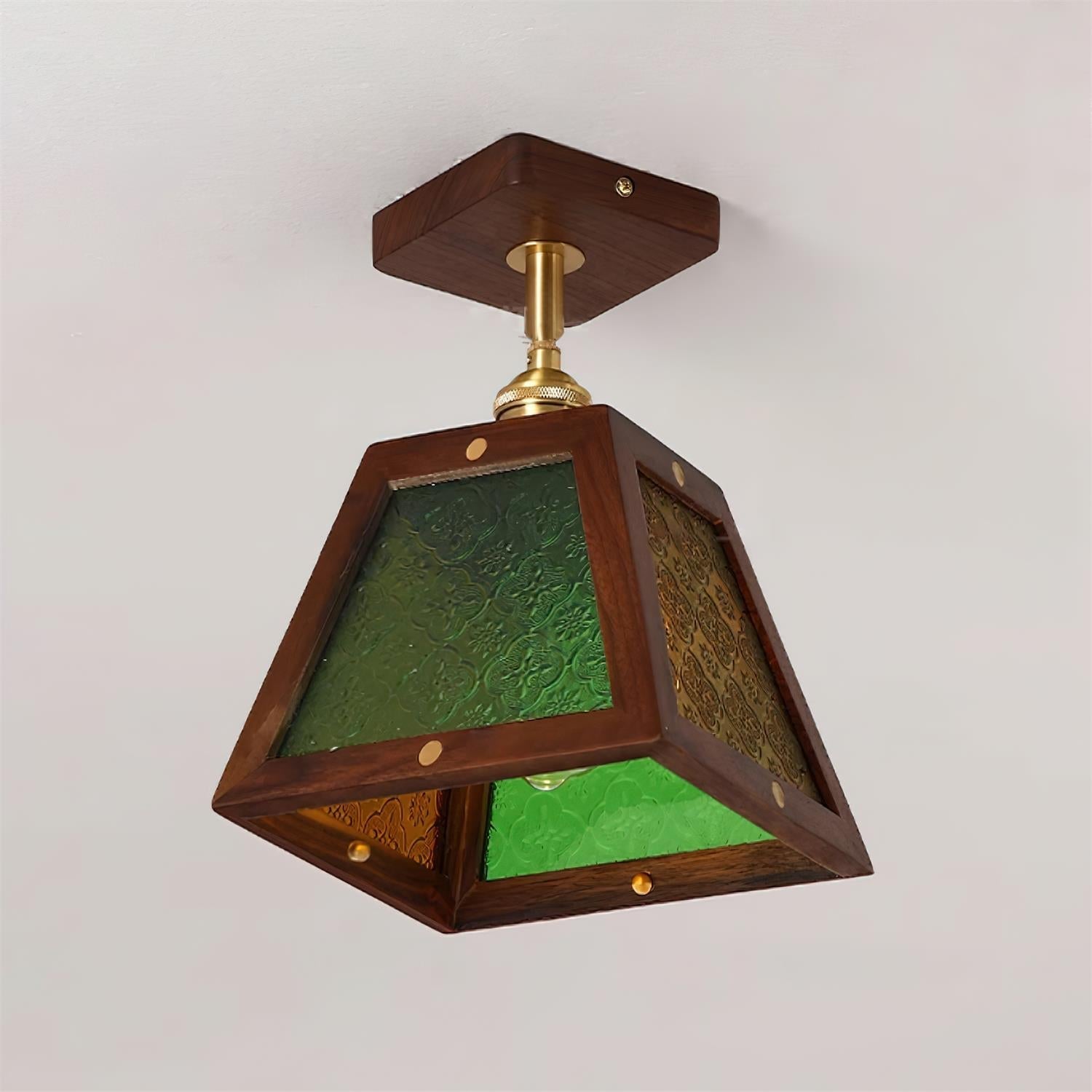 Radia Ceiling Light Wood Glass Vintage - Letslighting