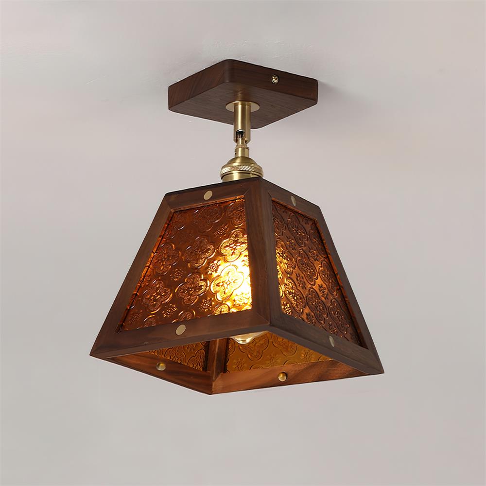 Radia Ceiling Light Wood Glass Vintage - Letslighting