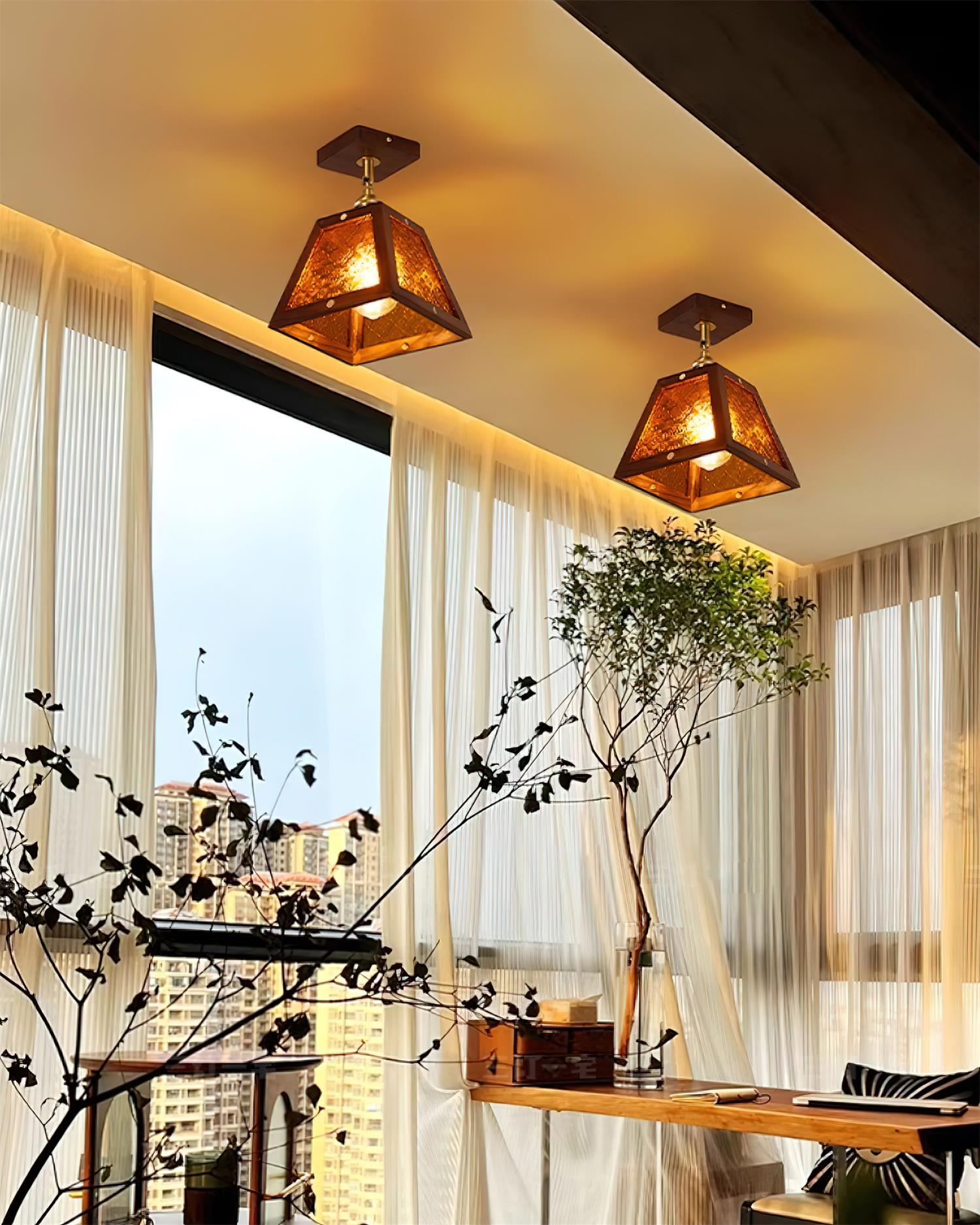 Radia Ceiling Light Wood Glass Vintage - Letslighting