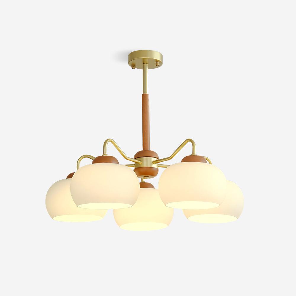 Raito Chandelier Glass Dome Wood Brass - Letslighting