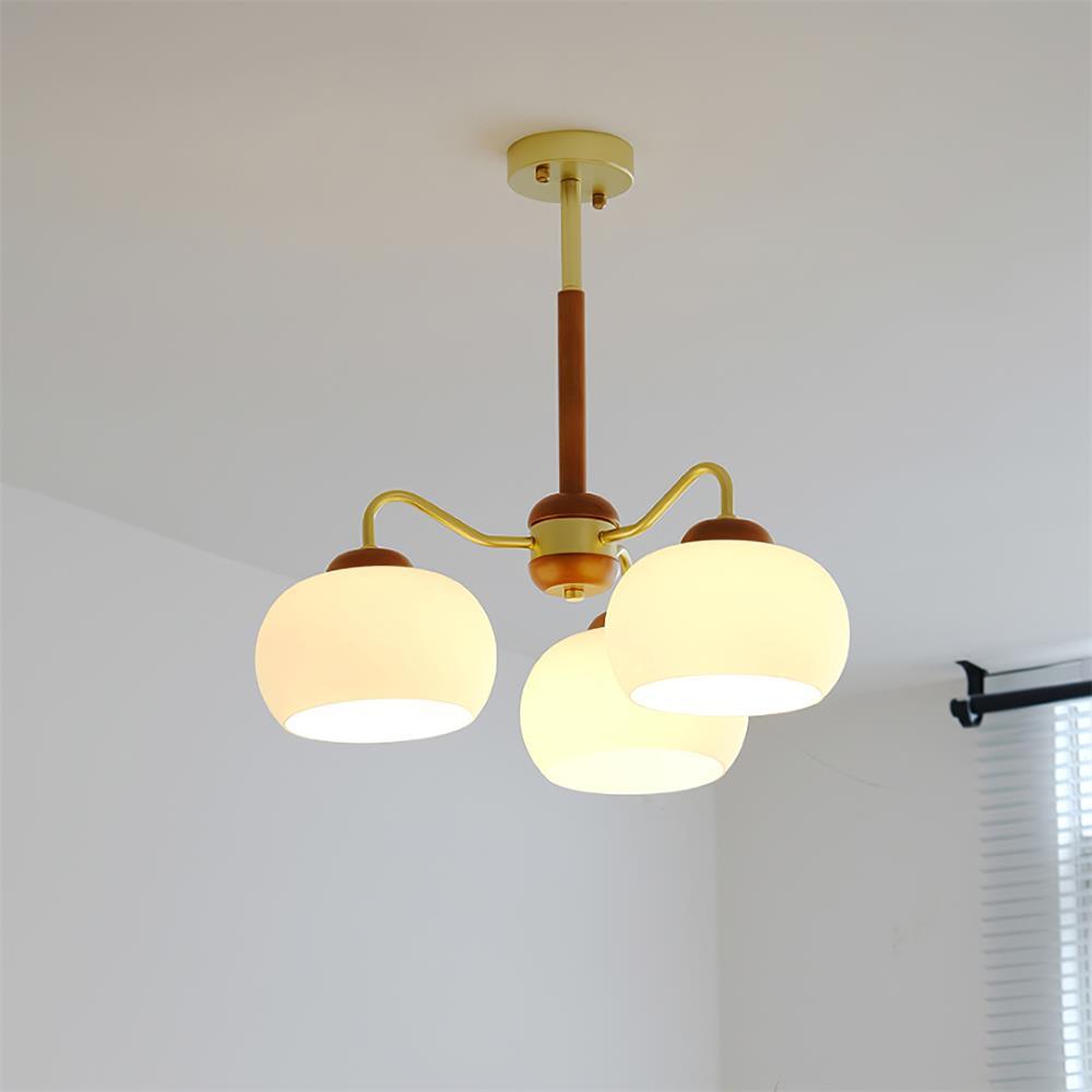 Raito Chandelier Glass Dome Wood Brass - Letslighting