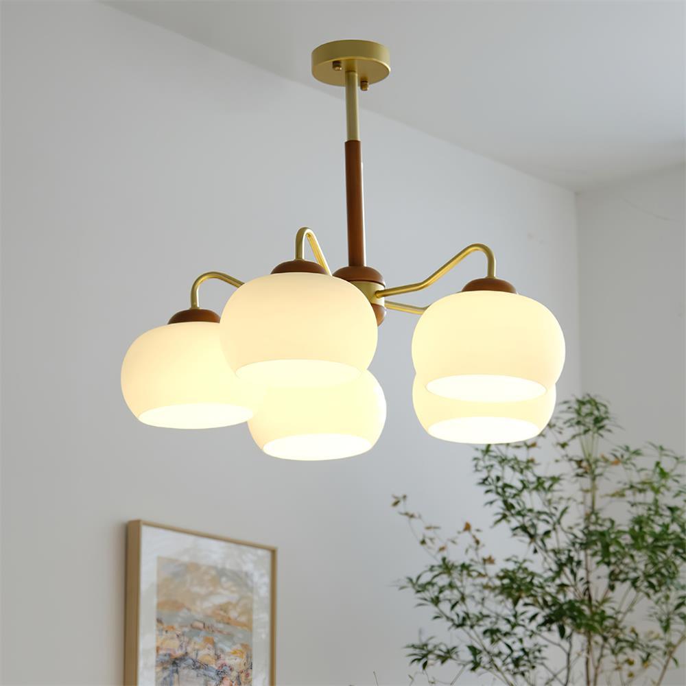 Raito Chandelier Glass Dome Wood Brass - Letslighting