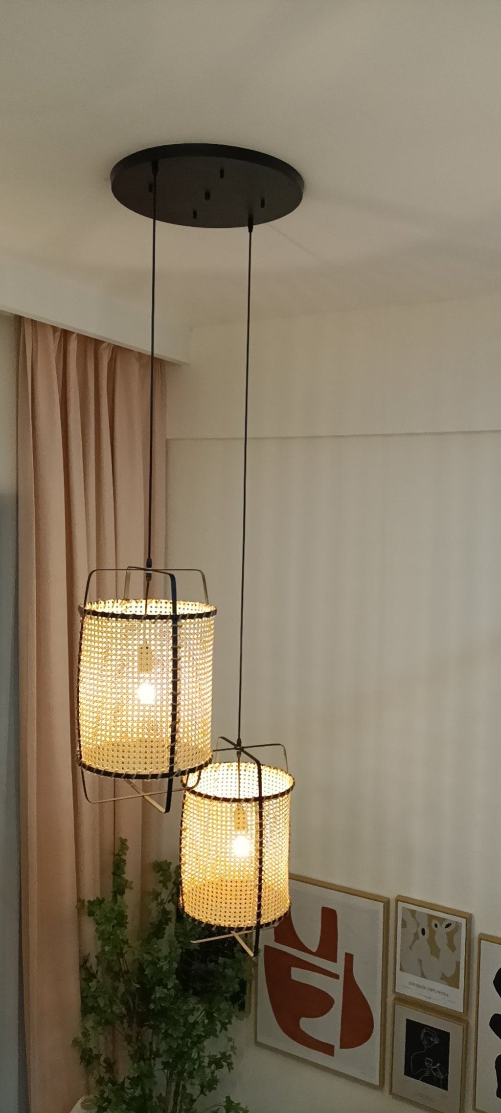 Solara Pendant Lamp Rattan Cane Frame Industrial - Letslighting