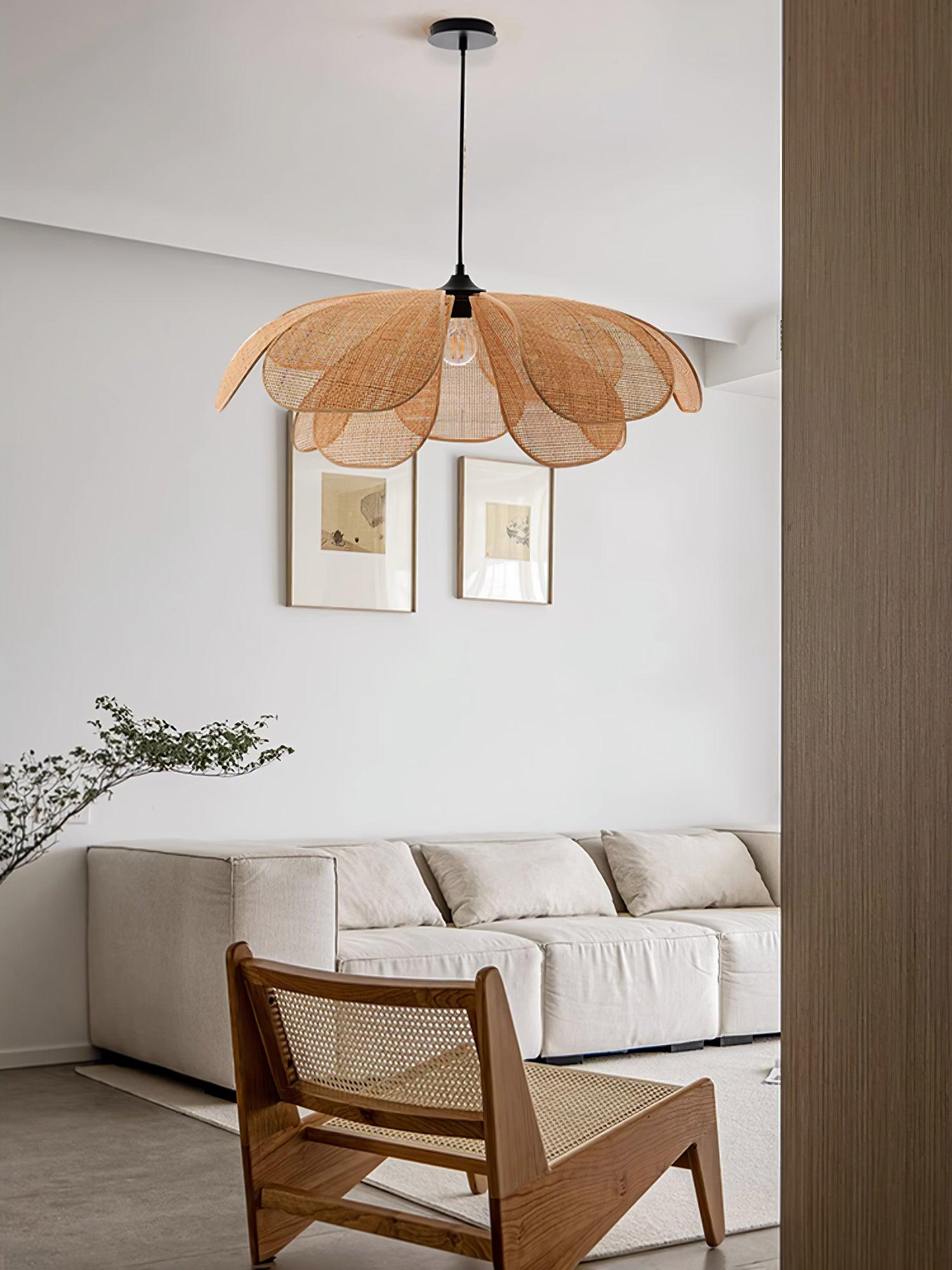 Eloria Lustra Lampe Suspendue Rattan Forme Pétale Élégante - Neutralighting