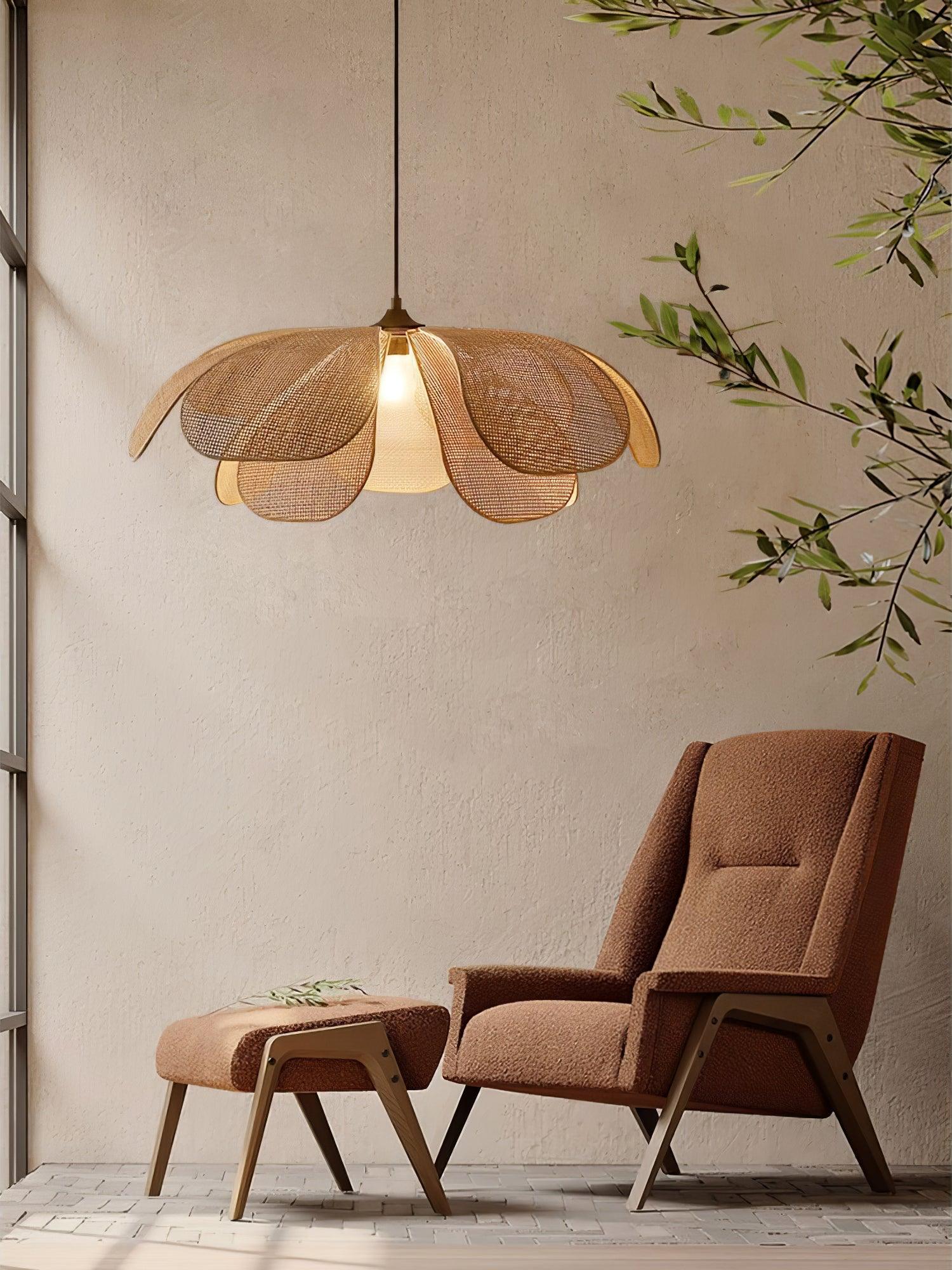 Eloria Lustra Lampe Suspendue Rattan Forme Pétale Élégante - Neutralighting