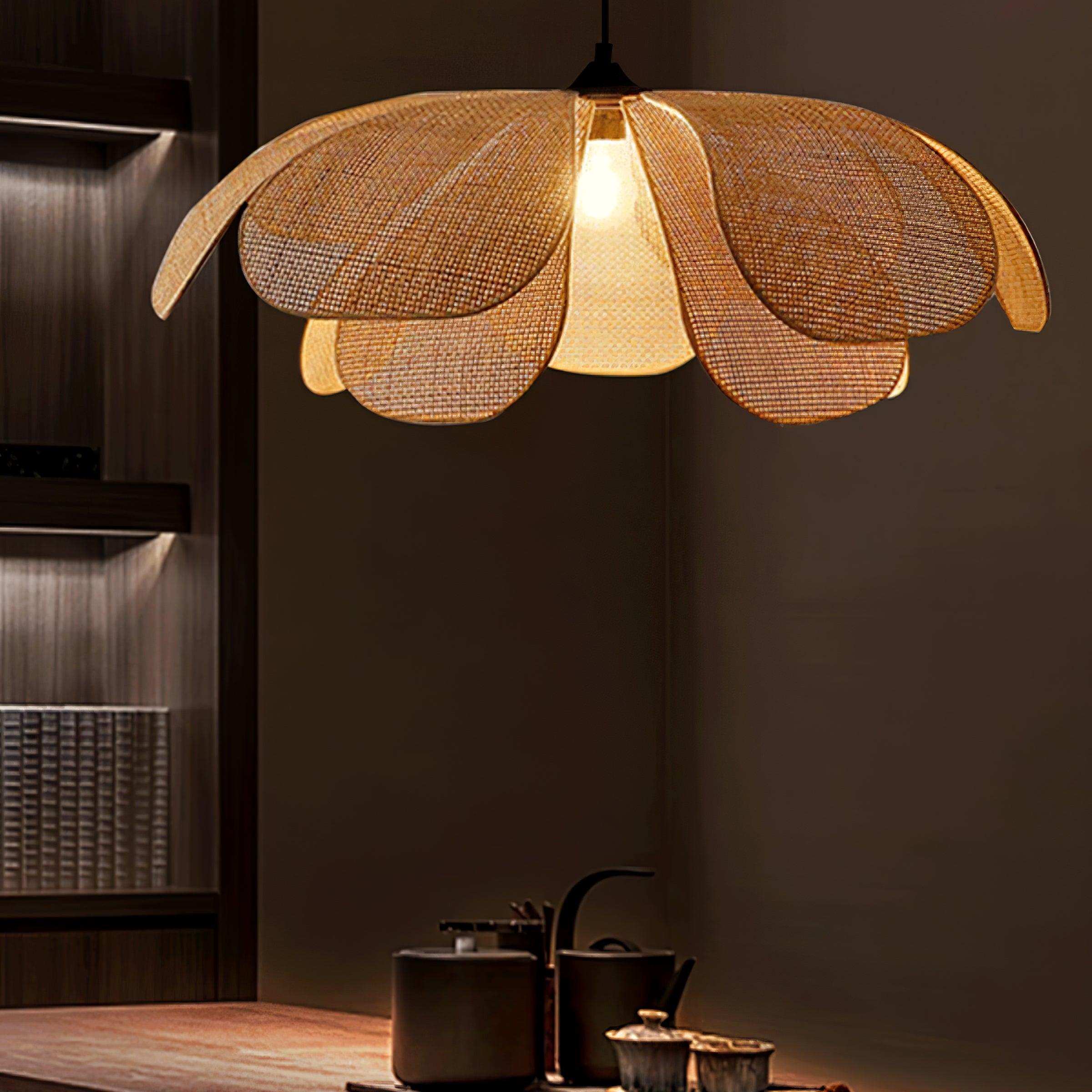 Eloria Lustra Lampe Suspendue Rattan Forme Pétale Élégante - Neutralighting