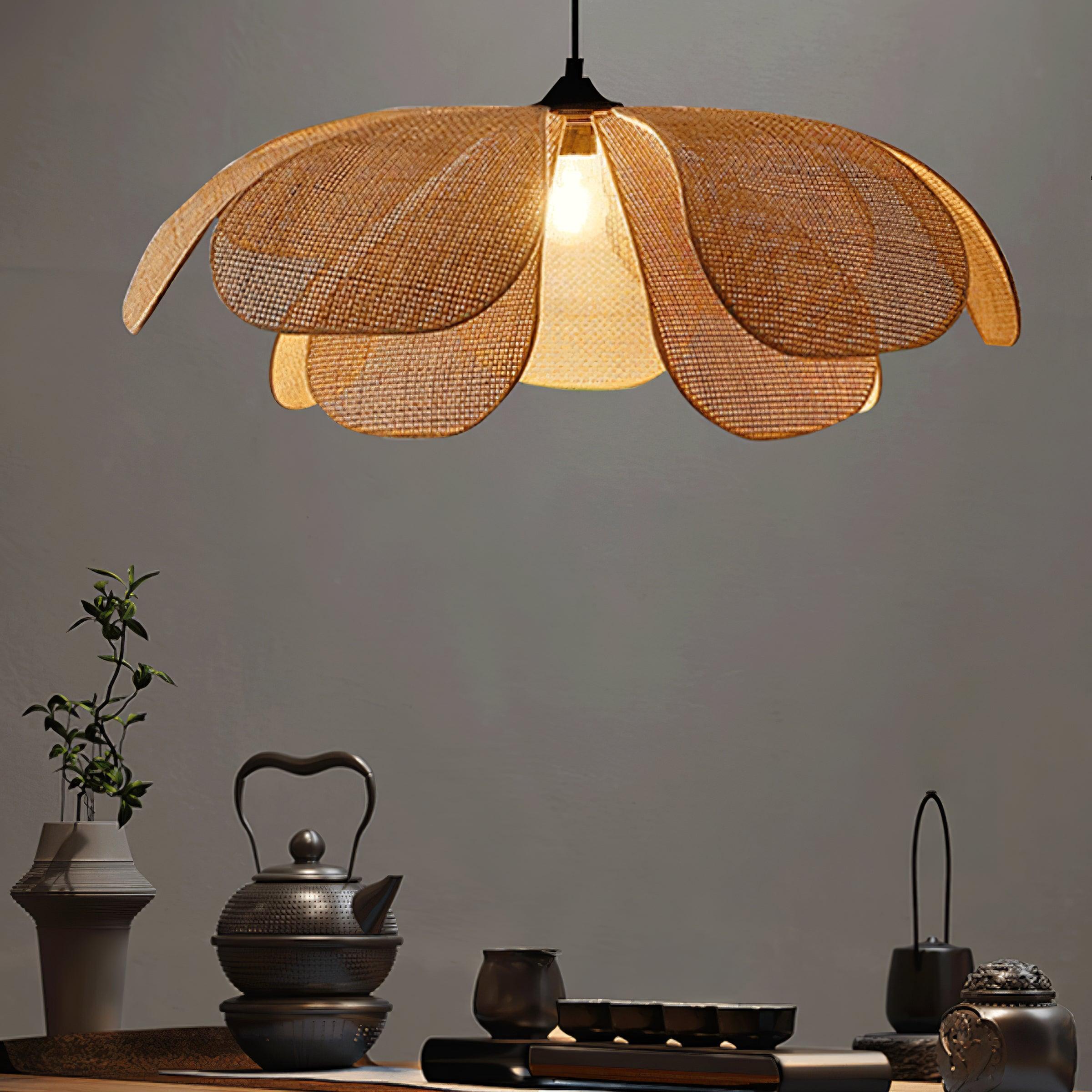 Eloria Lustra Lampe Suspendue Rattan Forme Pétale Élégante - Neutralighting