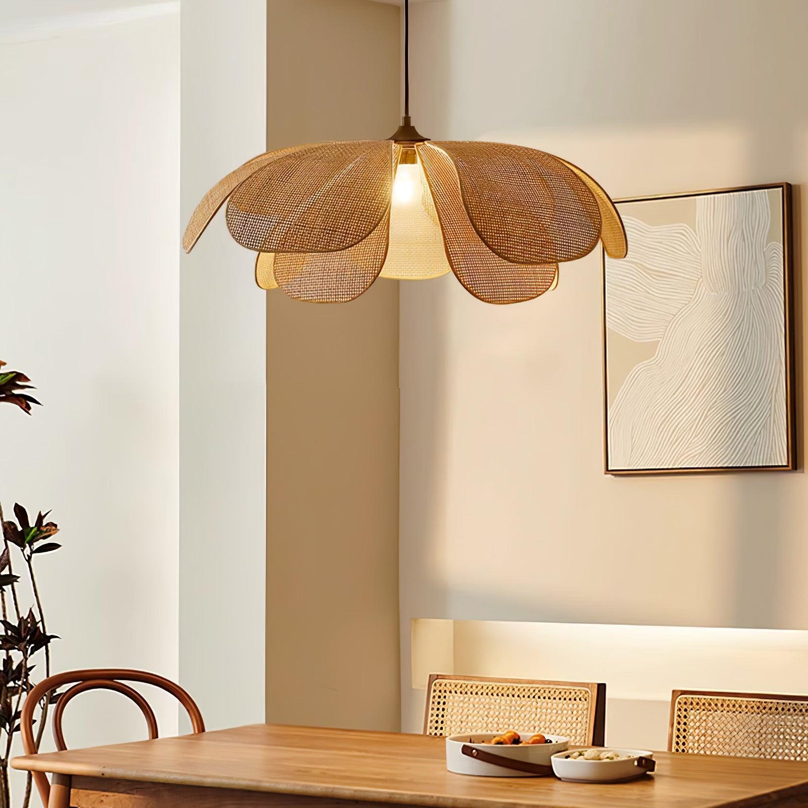 Eloria Lustra Lampe Suspendue Rattan Forme Pétale Élégante - Neutralighting