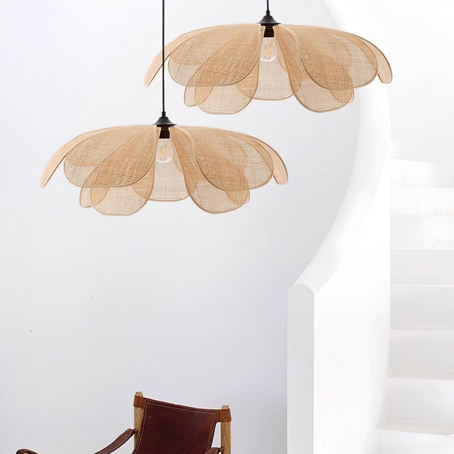 Eloria Lustra Lampe Suspendue Rattan Forme Pétale Élégante - Neutralighting