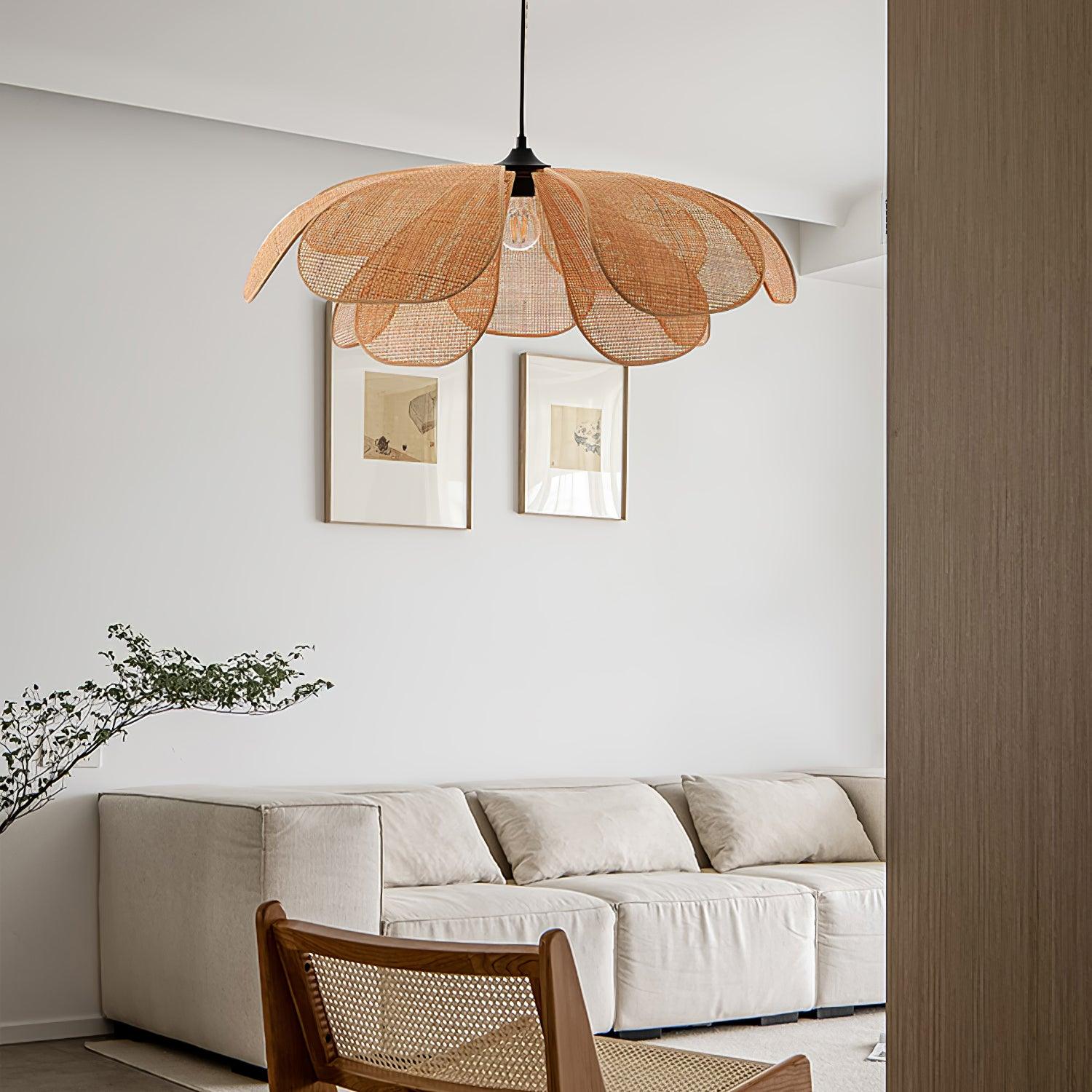 Eloria Lustra Lampe Suspendue Rattan Forme Pétale Élégante - Neutralighting
