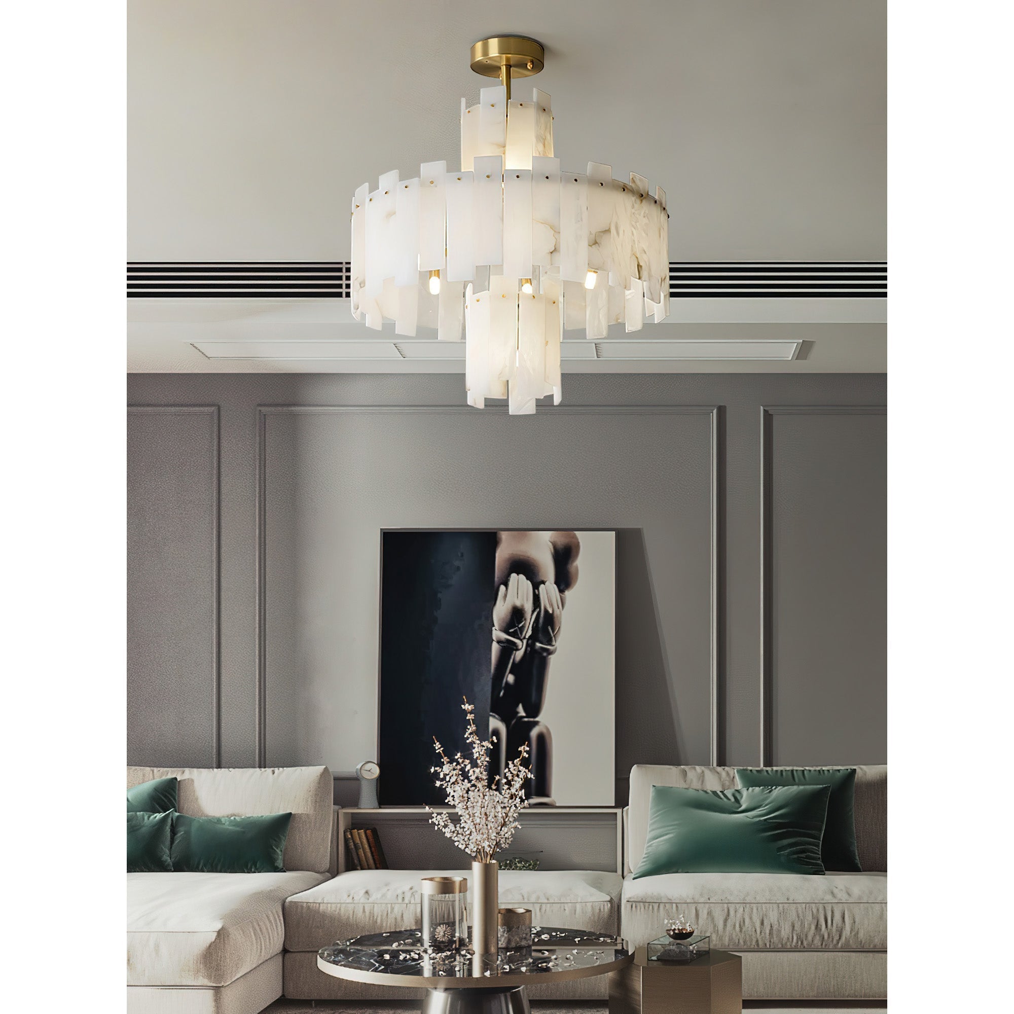 Zosolia Postmodern Luxury Brass Alabaster Chandelier - Lamp Copper
