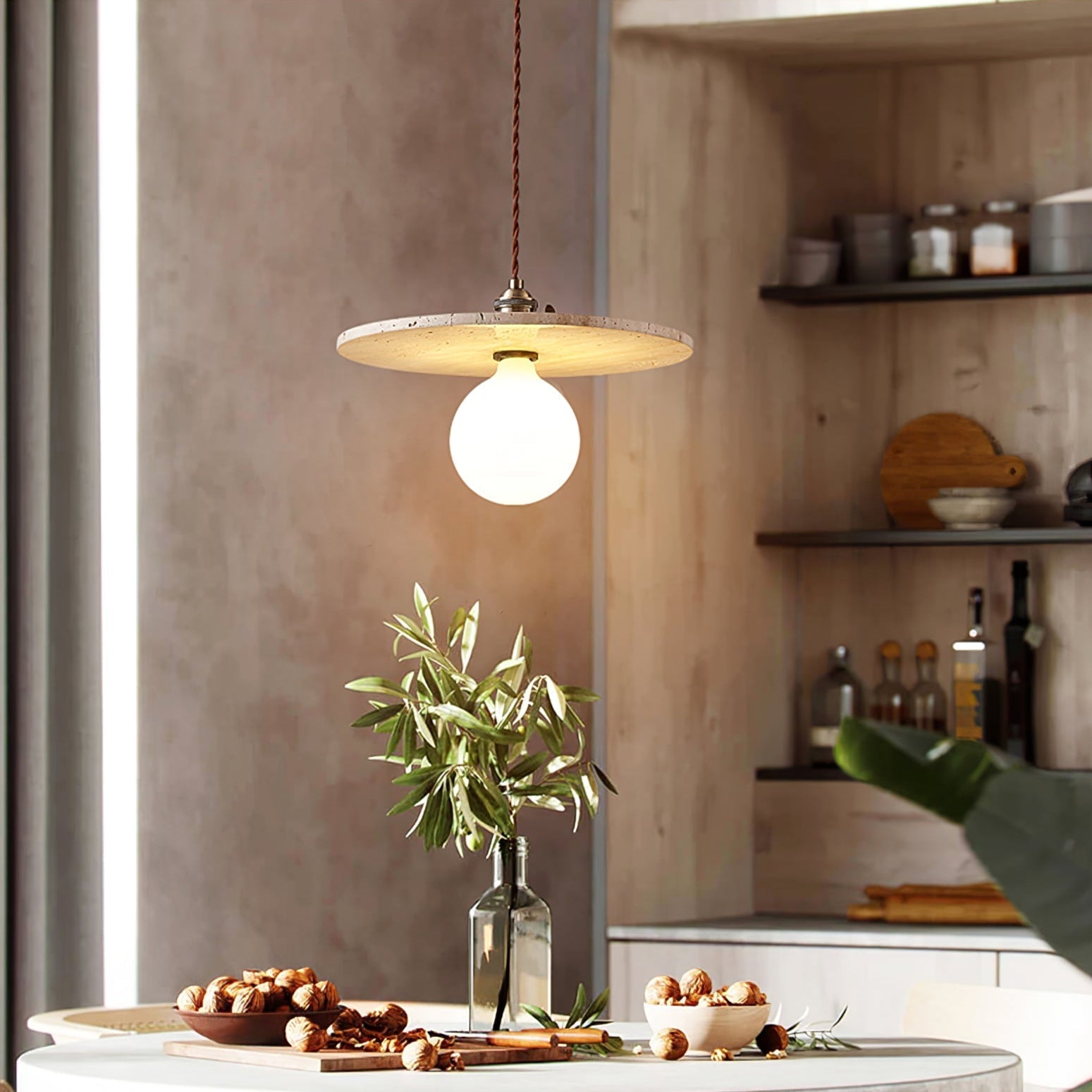 Nico Minimalist Travertine Pendant Light - Neutralighting