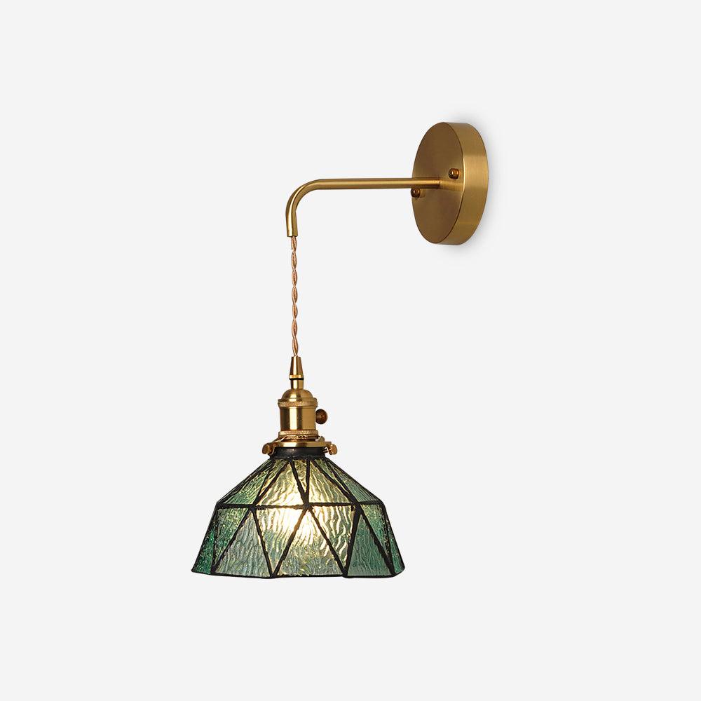 Wall Lamp Geometric Stained Glass Shade Vintage Brass Arm Pastoral - Letslighting