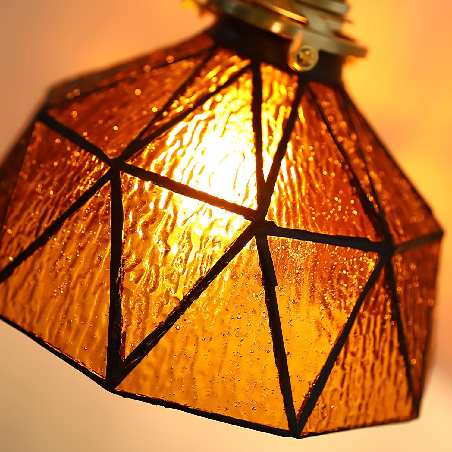 Wall Lamp Geometric Stained Glass Shade Vintage Brass Arm Pastoral - Letslighting