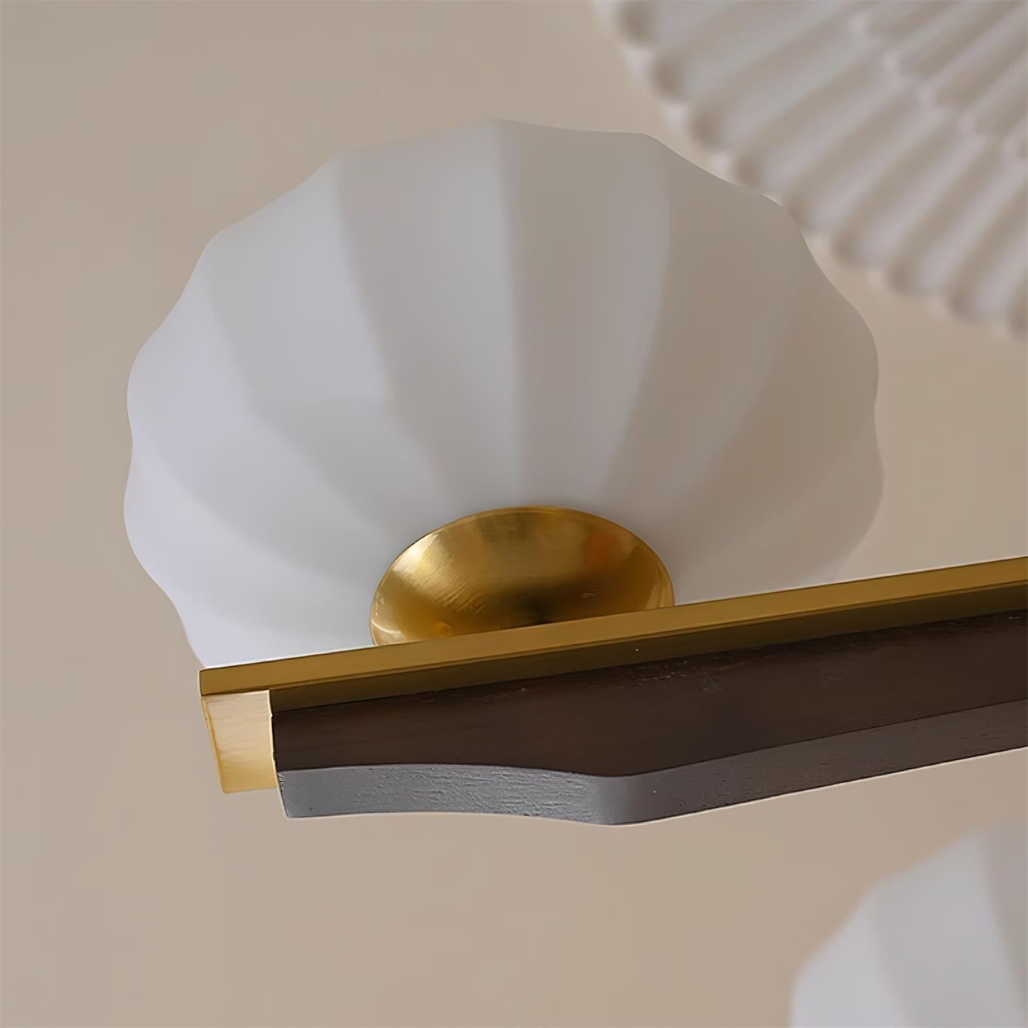 Chandelier Walnut Wood Arms and Opal Glass Shades Midcentury - Letslighting