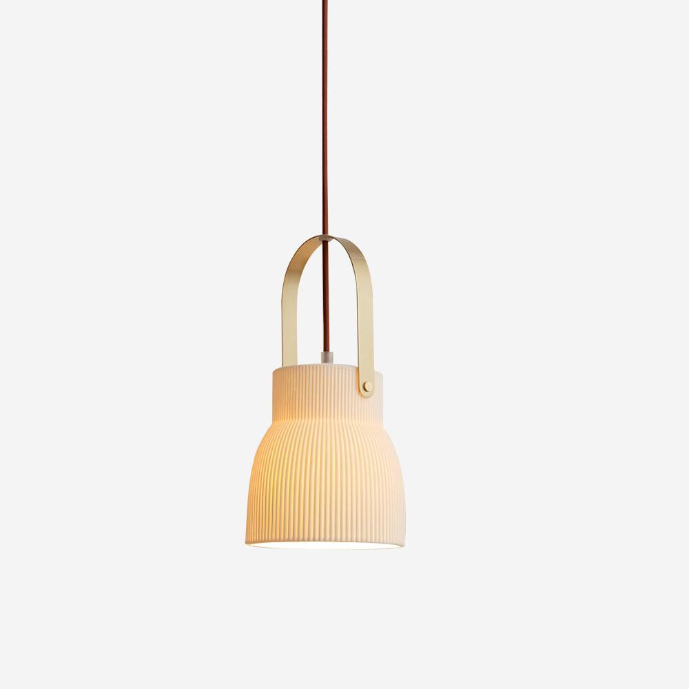 Eclipse Pendant Lamp Ribbed White Ceramic with Brass Handle - Neutralighting