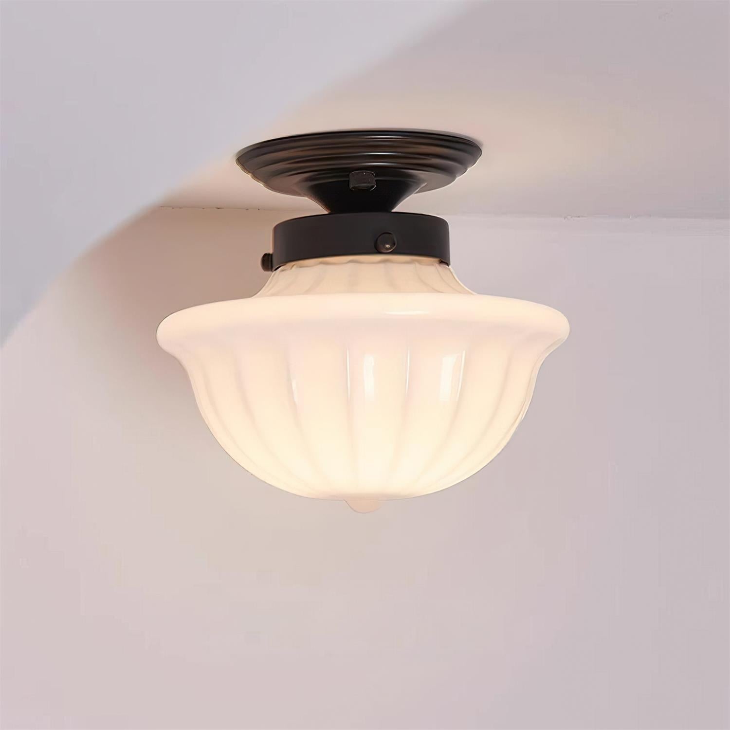 Evola Lampe Plafond en Verre Opale Vintage - Neutralighting