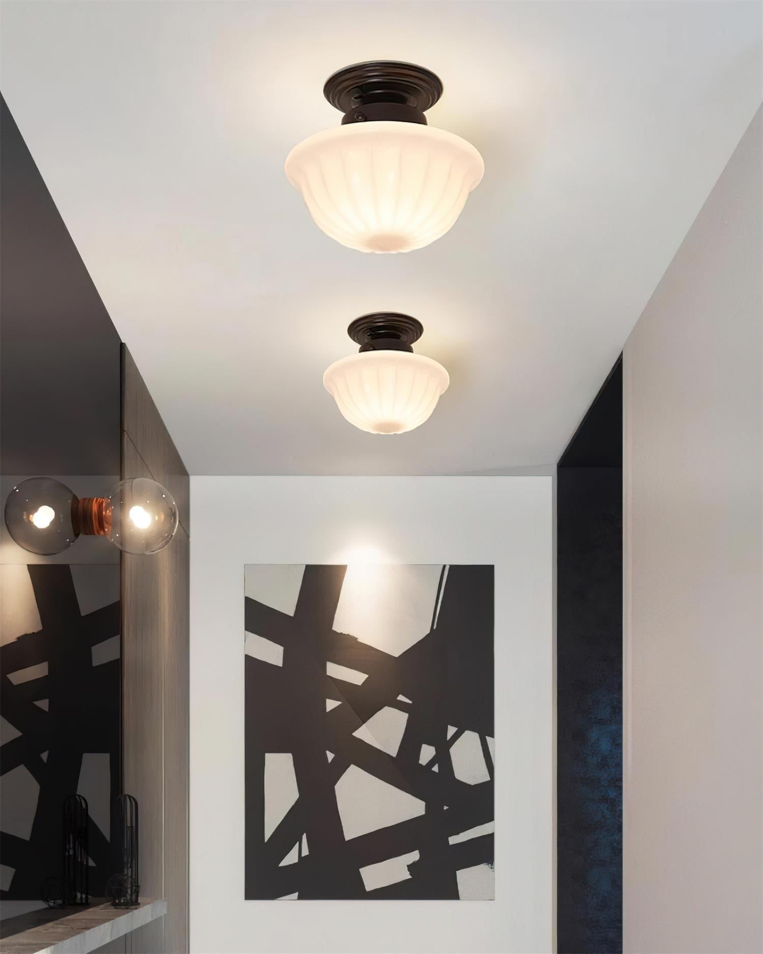 Evola Lampe Plafond en Verre Opale Vintage - Neutralighting